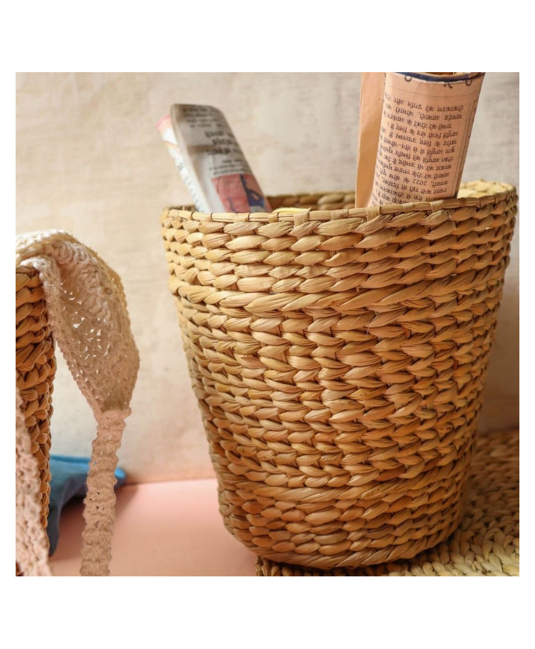 OnEarth Water Reed Kauna Grass Basket for Home Pack of 1 - Beige-image-5