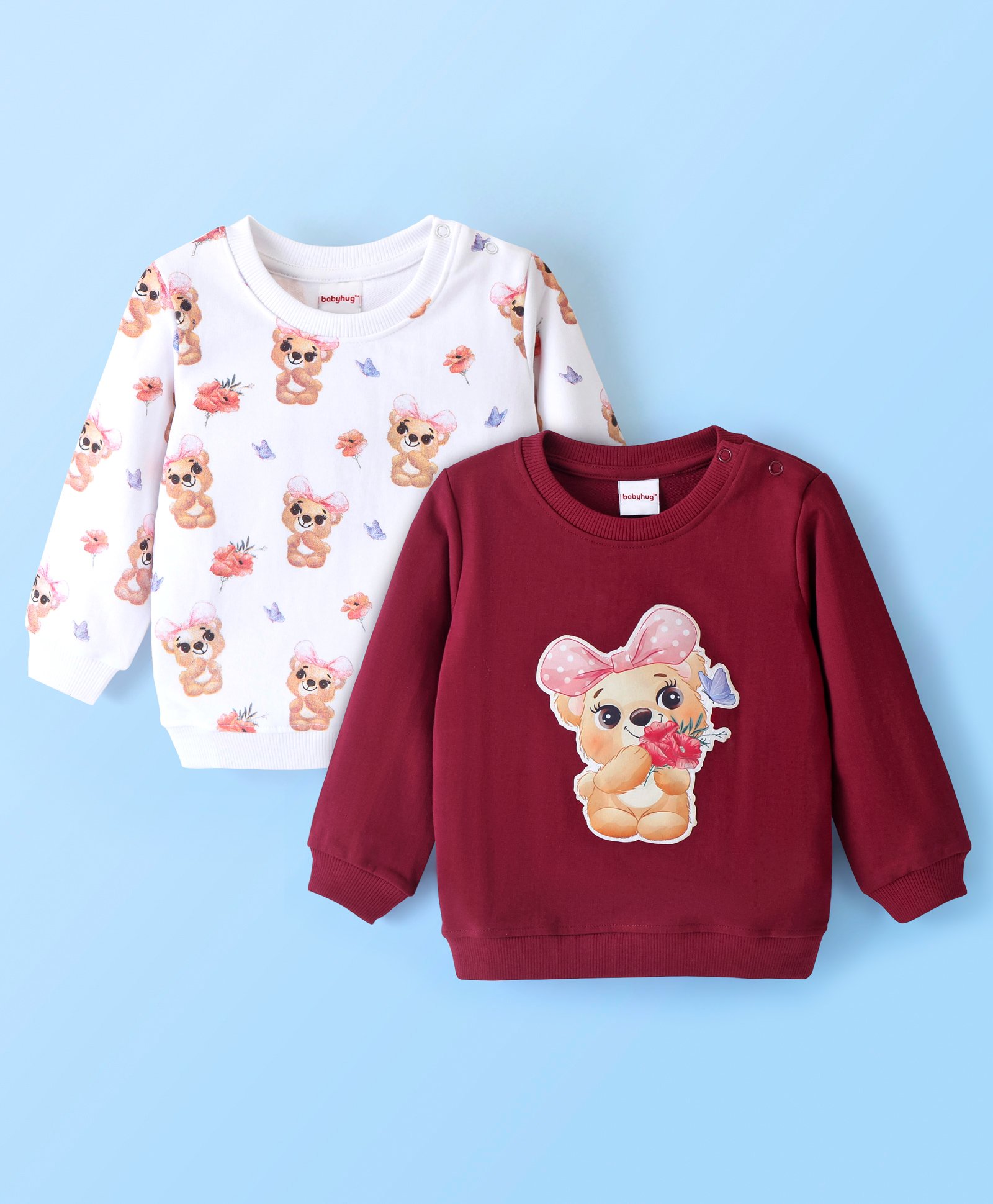 Babyhug Cotton Knit Full Sleeves Sweatshirts with Graphics Print Pack of 2 - White & Maroon-image-24