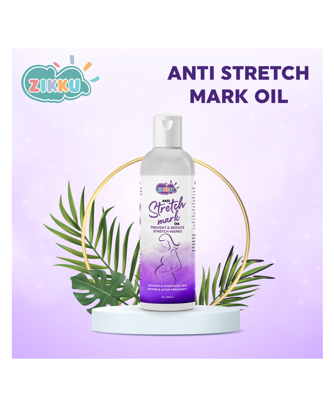 AHC Zikku Anti Stretch Mark Oil For Post & Pre Pregnancy Care Reduce Scars & Marks Reduce Itchiness 100% Herbal Natural Fragrance - 100 ml