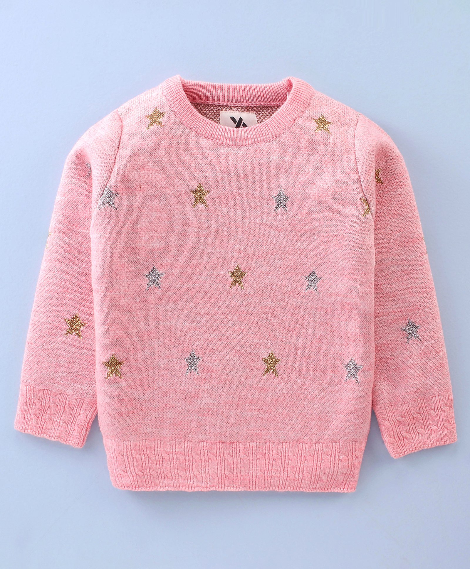 Yellow Apple Acrylic Full Sleeves Pullover Star Design - Coral Pink-image-15