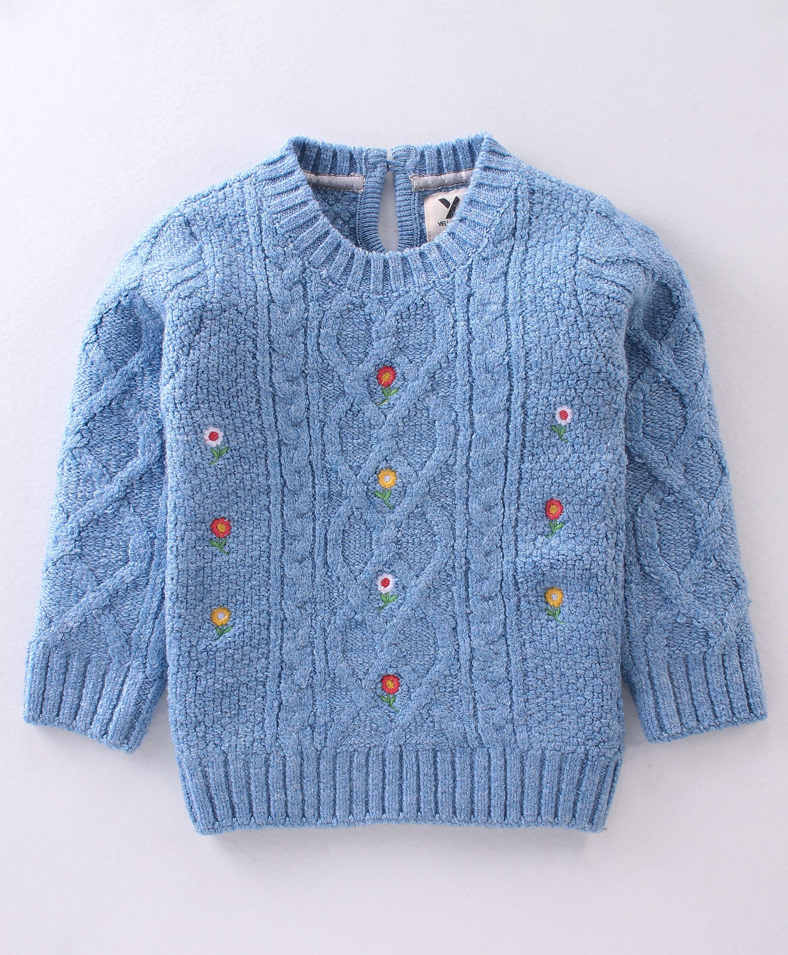 Yellow Apple Acrylic Full Sleeves Pullover with Floral Design -  Blue-image-27