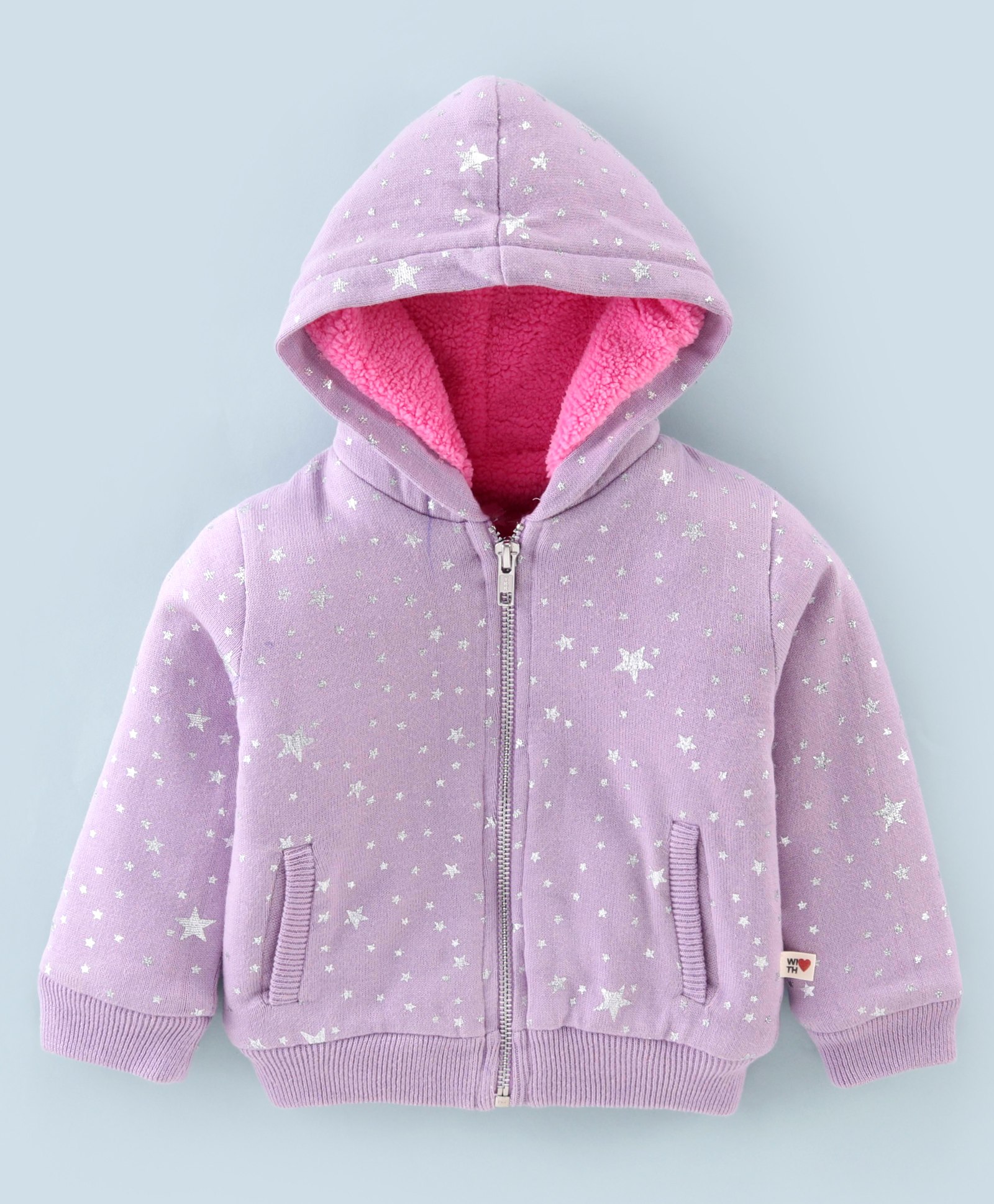 Yellow Apple Full Sleeves Stars Printed Hooded Sweat Jacket - Lilac-picture-20