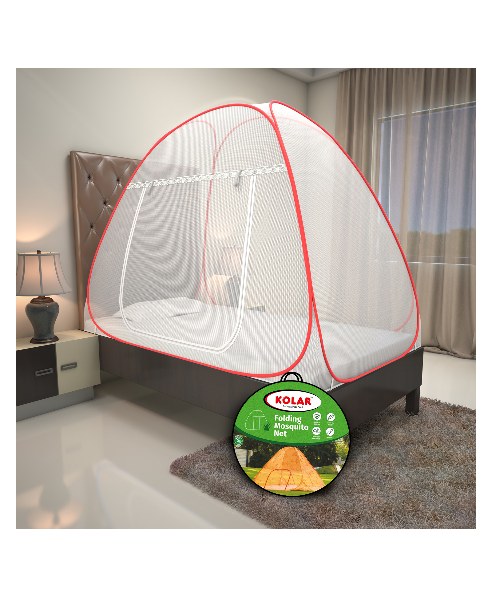 Kolar Single Bed Premium Machardani King Size Mosquito Net - Red-image-35