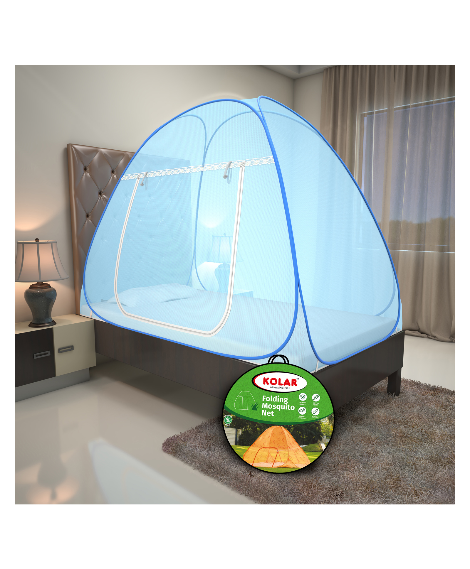 Kolar Single Bed Premium Machardani King Size Mosquito Net - Blue-picture-20