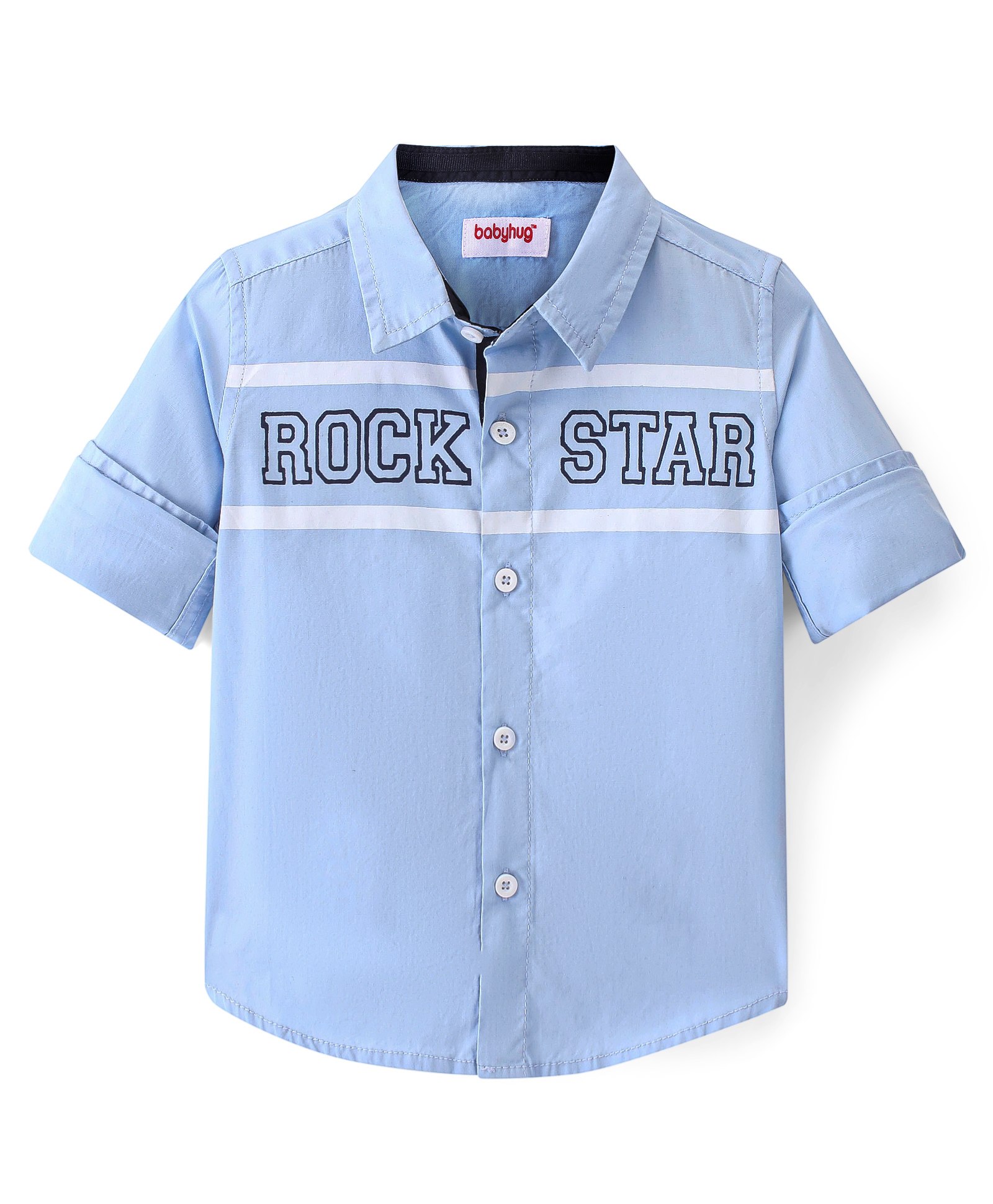 Babyhug Cotton Woven Full Sleeves Text Printed Shirt - Blue-image-30