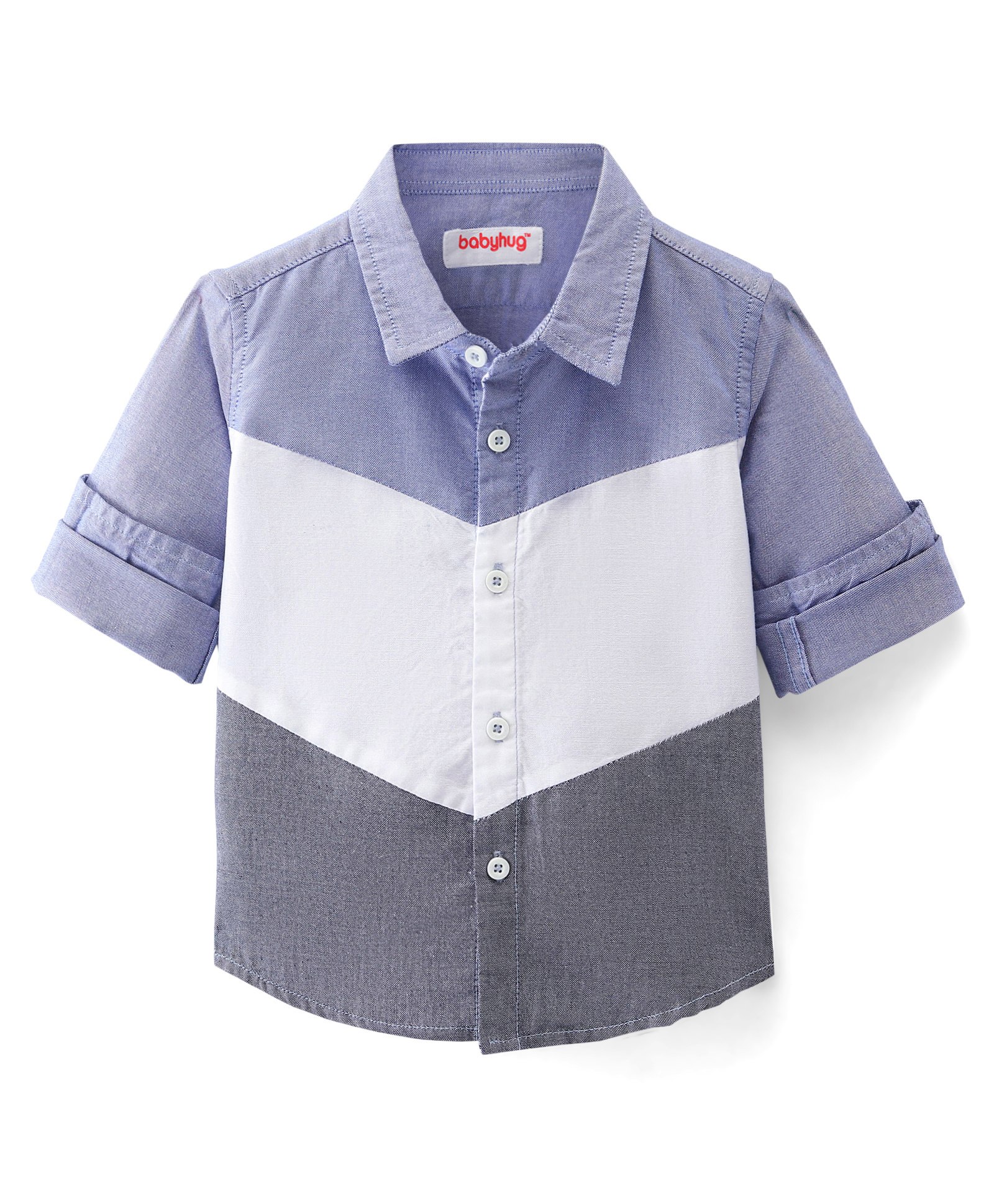 Babyhug Cotton Woven Full sleeves Shirt Oxford Cut & Sew Solid Color - White & Blue-image-23