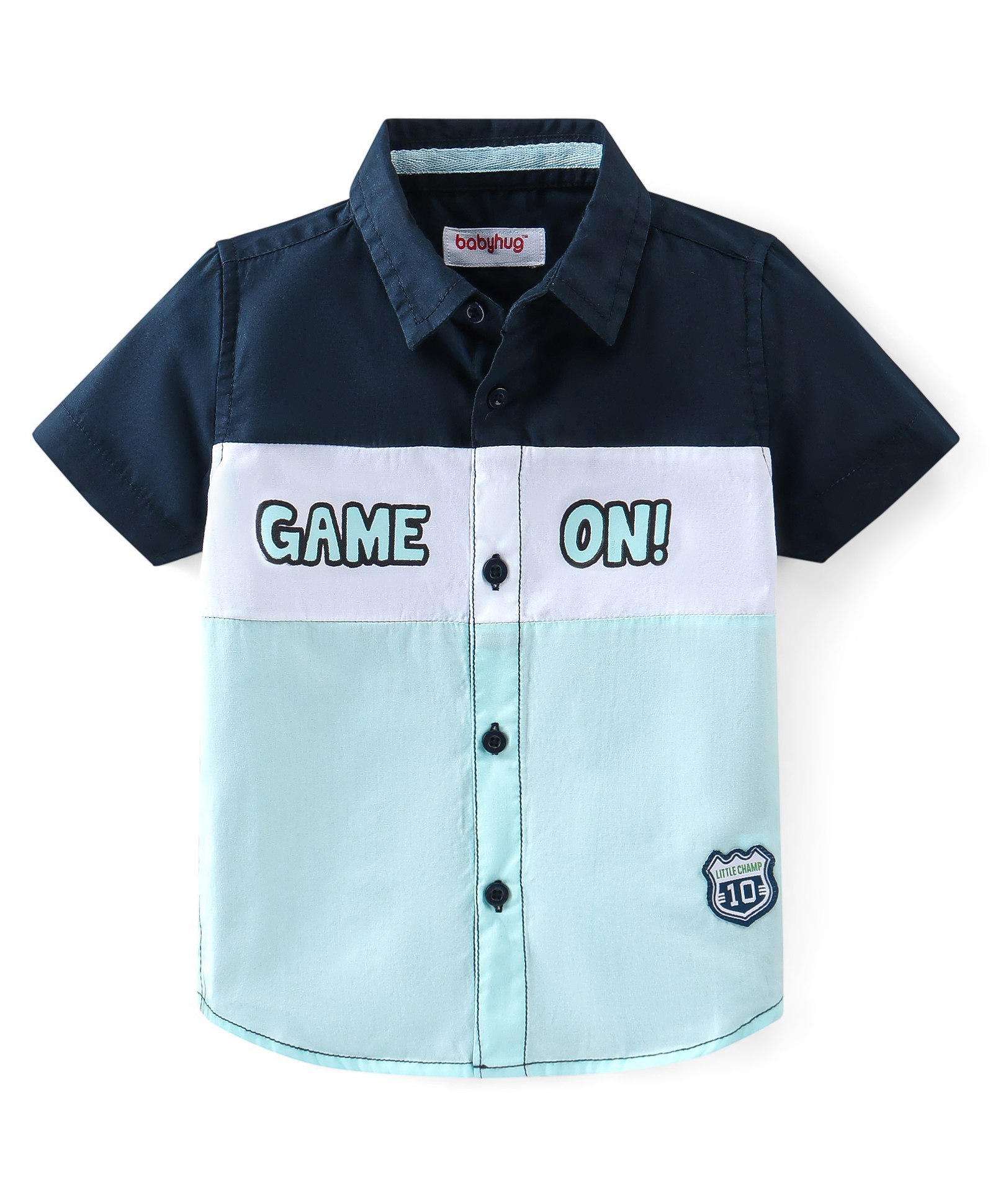 Babyhug Cotton Knit Half Sleeves Regular Collar Text Printed Cut & Sew Shirt - Blue-image-46