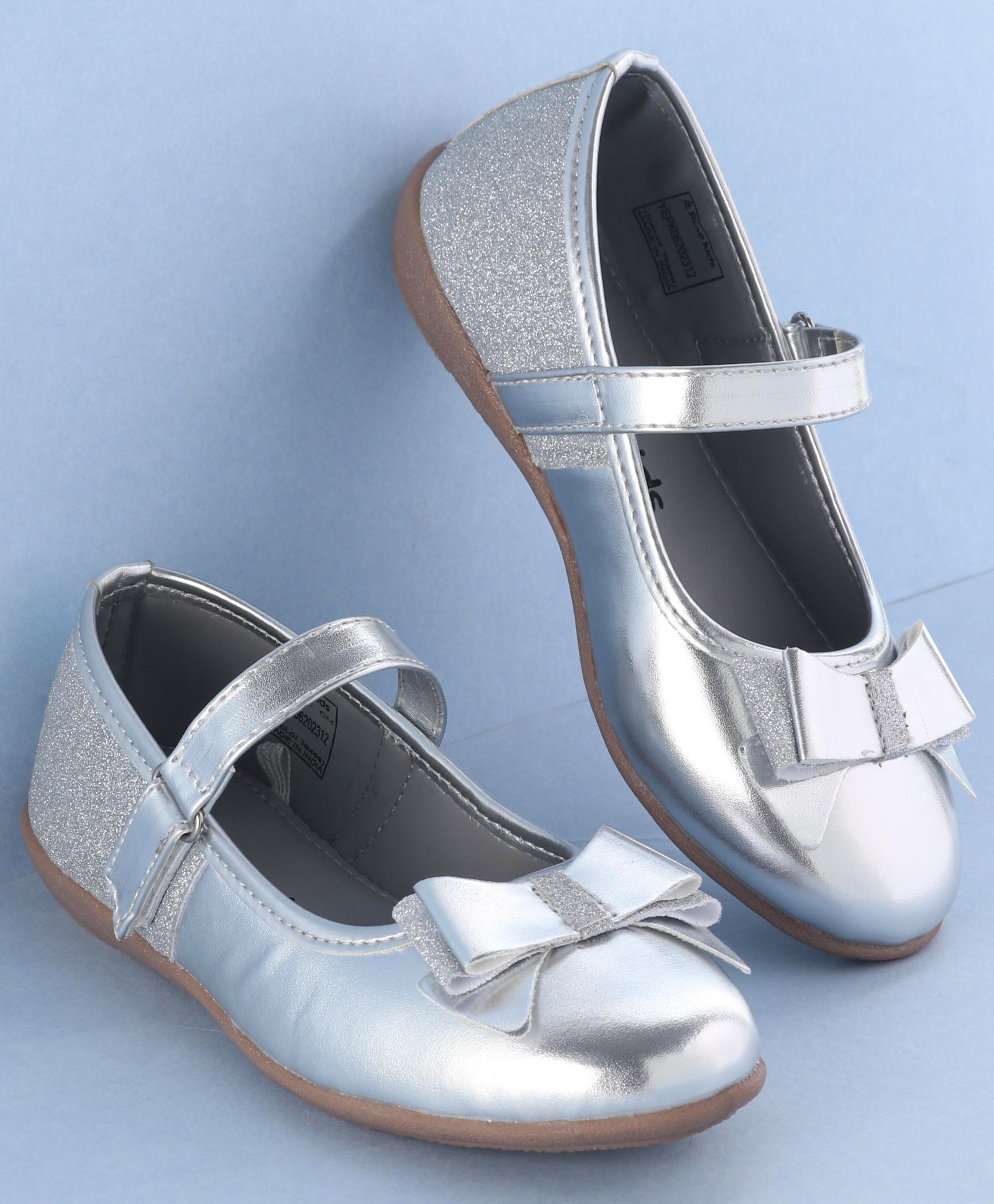 Pine Kids Ballerinas with Velcro Closure & Bow Applique - Silver-image-37