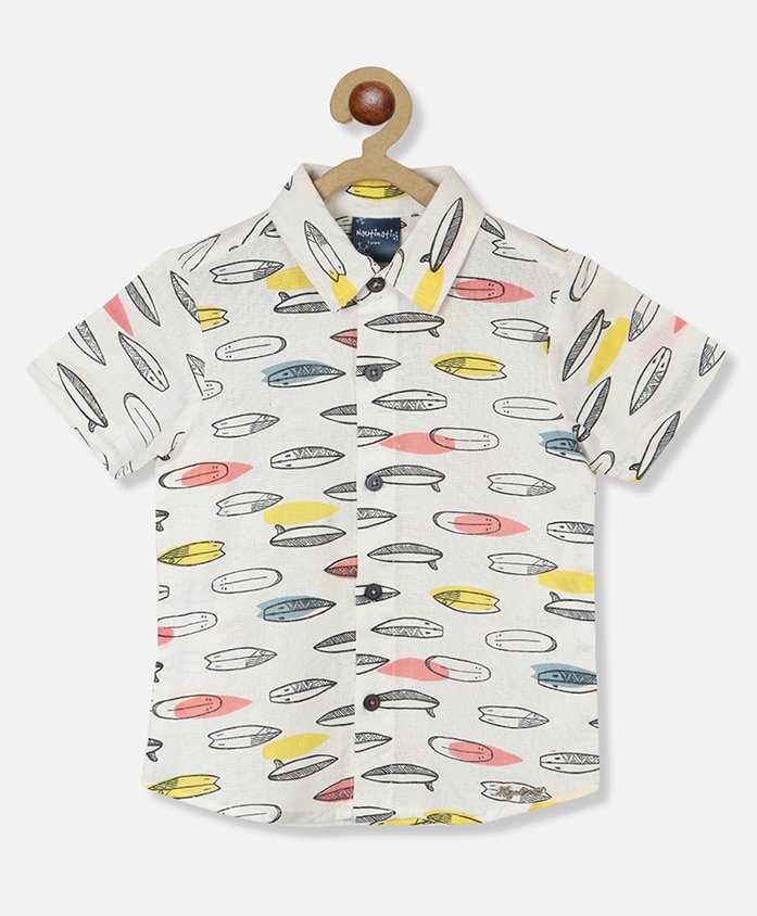 nautinati Nauti Nati Half Sleeves Conversational Printed Pure Cotton Casual Shirt - White-picture-11