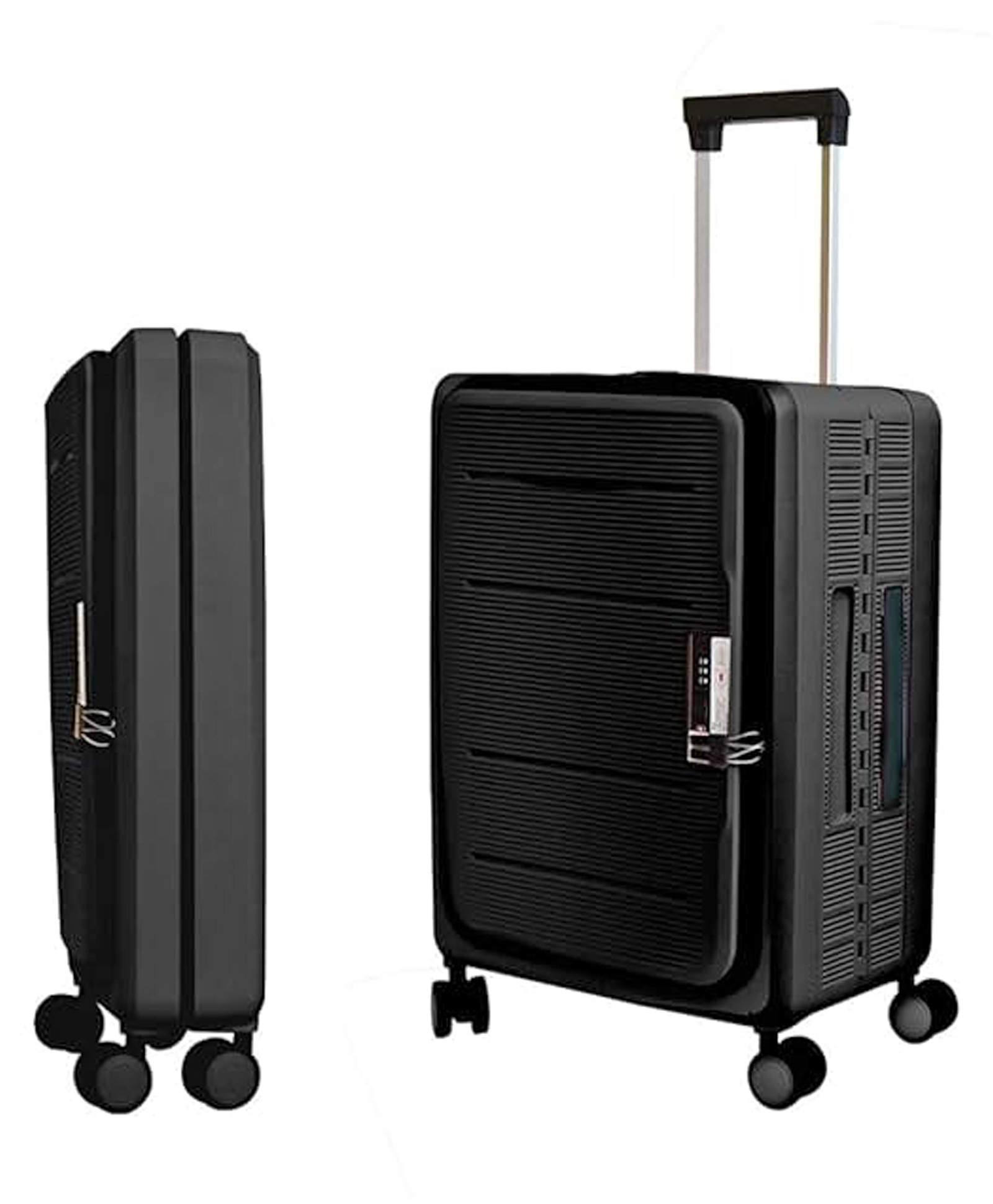 fab n funky Collapsible Check In Sold ABS Trolley Luggage Bag - Black-picture-12