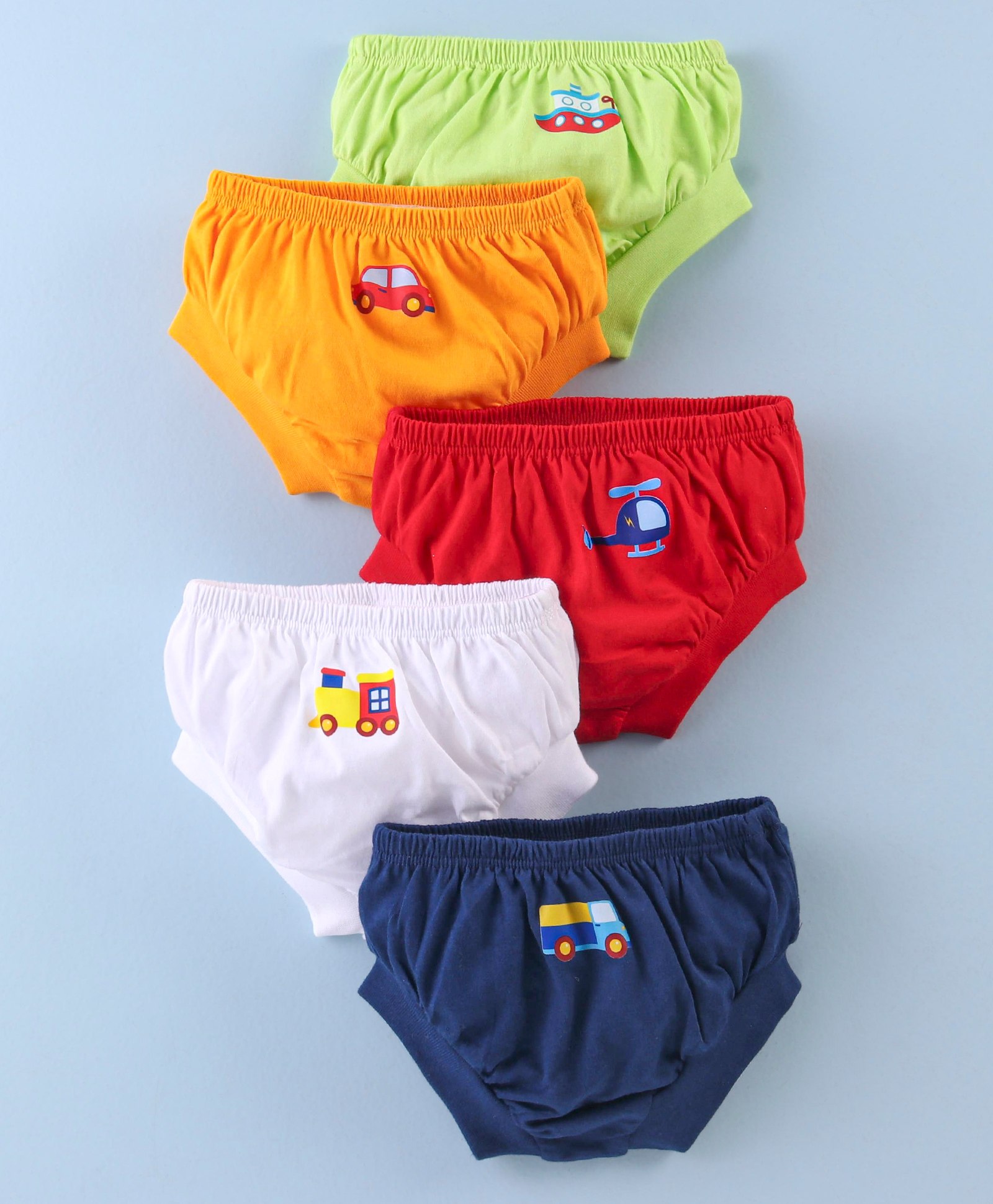 Doodle Poodle 100% Cotton Knit Briefs Car Print Pack of 5 - Red Green & White-image-28