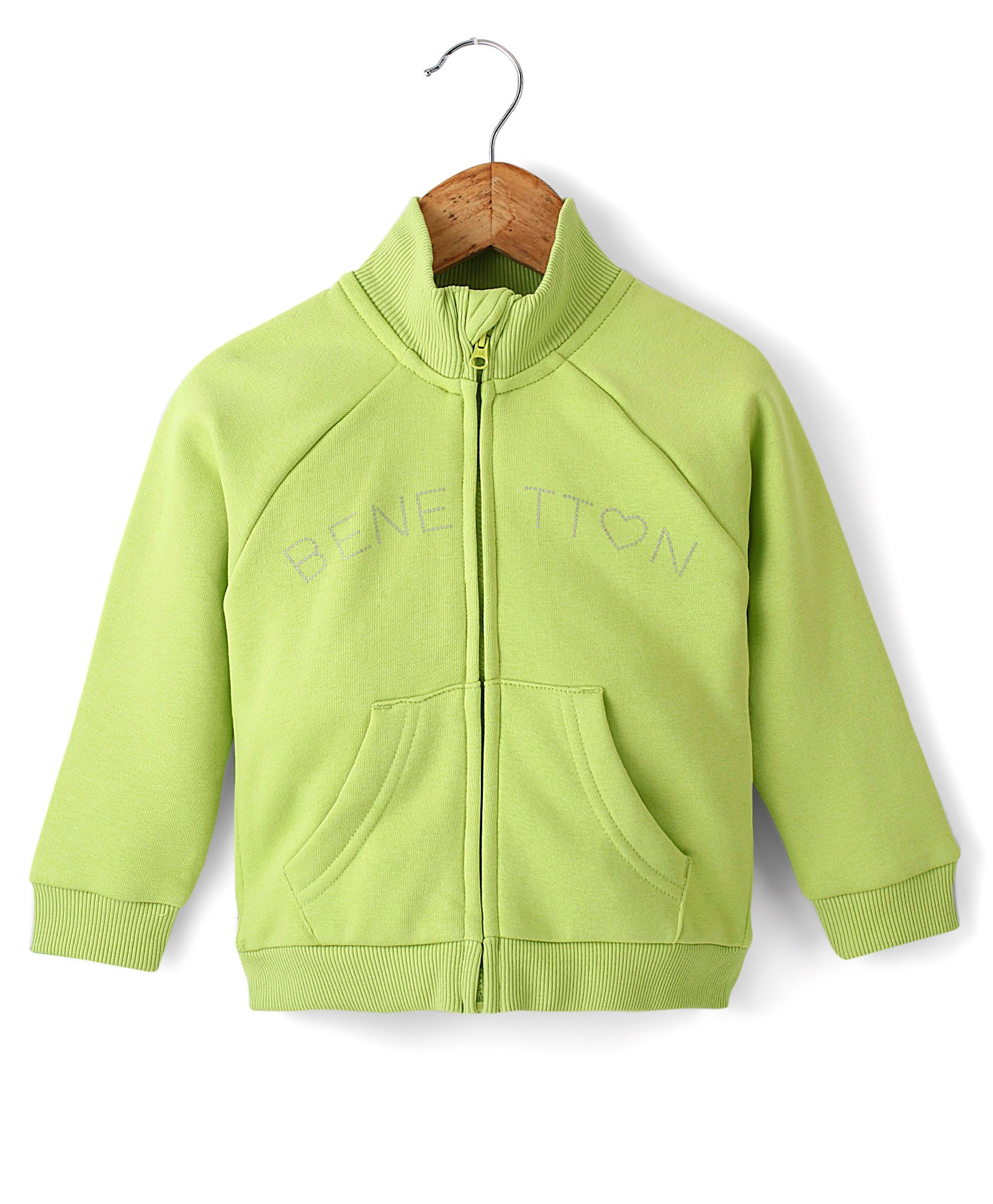 UCB Full Sleeves Stud Transfer Front Open Bomber Style Solid Sweat Jacket - Lime Green-picture-12