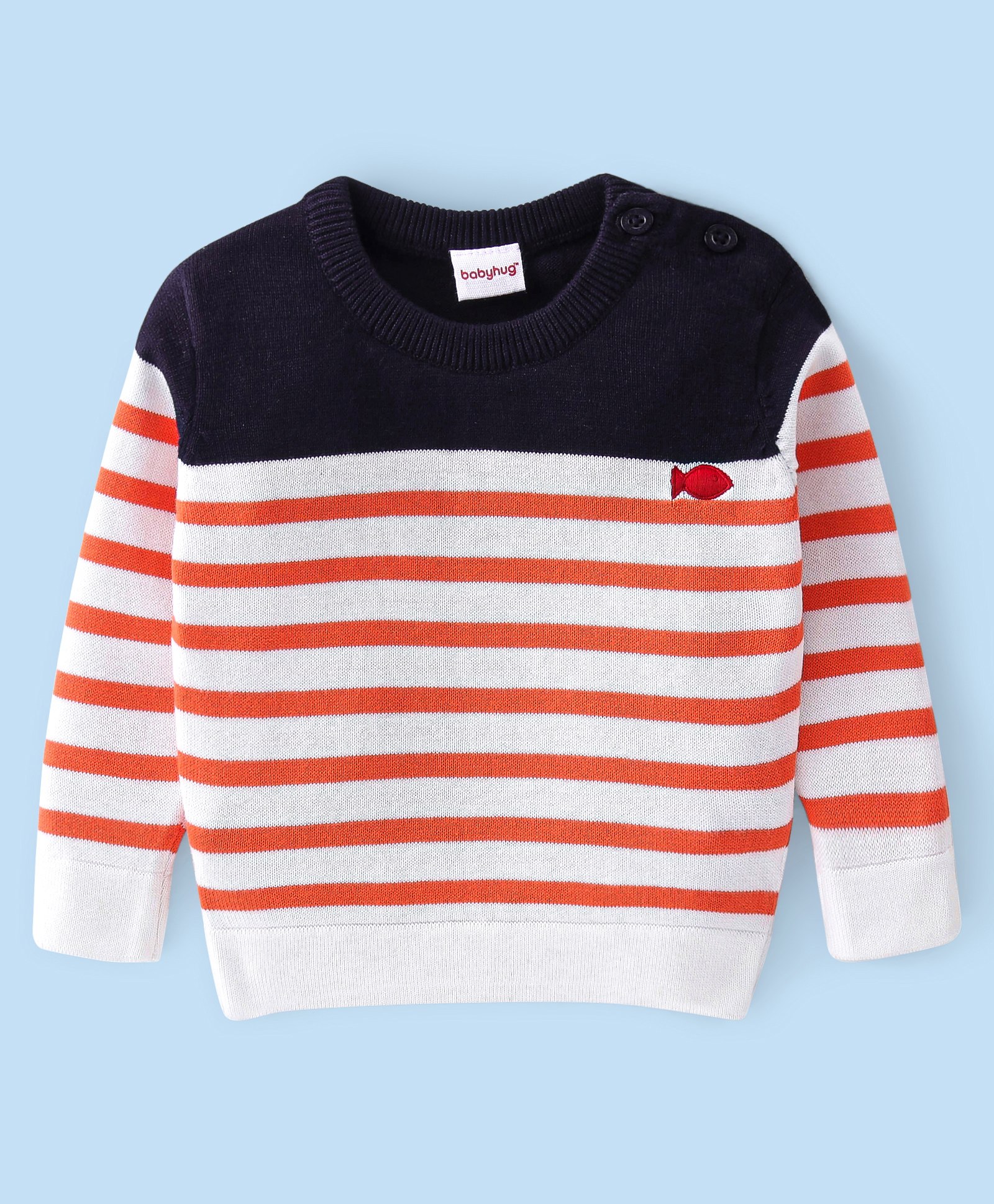 Babyhug Full Sleeves Pullover Sweater with Striped Design - Red & White-picture-25