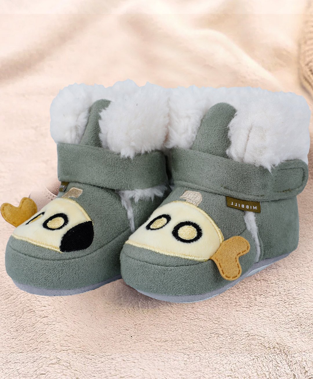 Baby Moo Submarine Velcro Closure Furry Booties - Green-picture-44