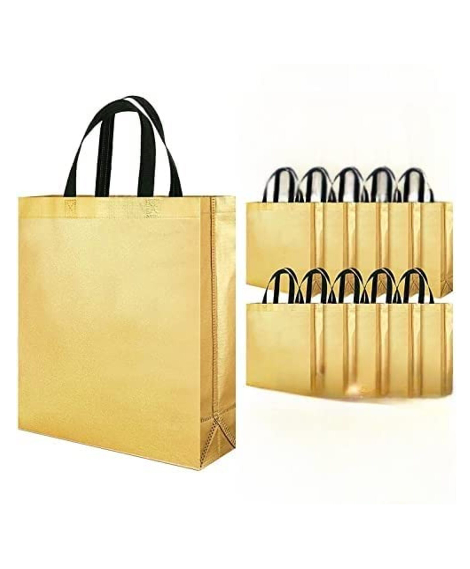 Evafly Gift Bags Reusable Shopping Bag with Handle Carry Bag Pack Of 10 - Gold-image-23