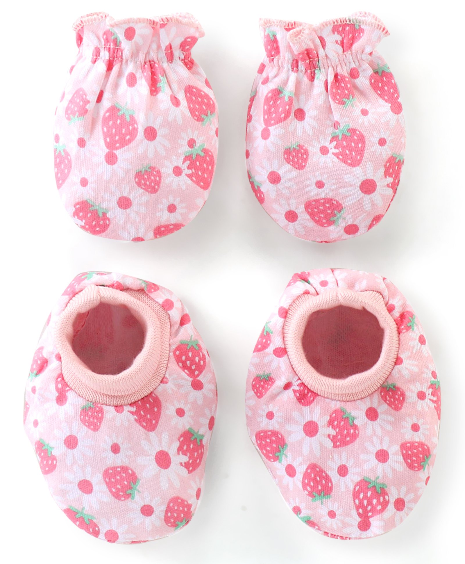 Babyhug 100% Cotton Knit Floral Printed Mittens & Booties -Pink-picture-36