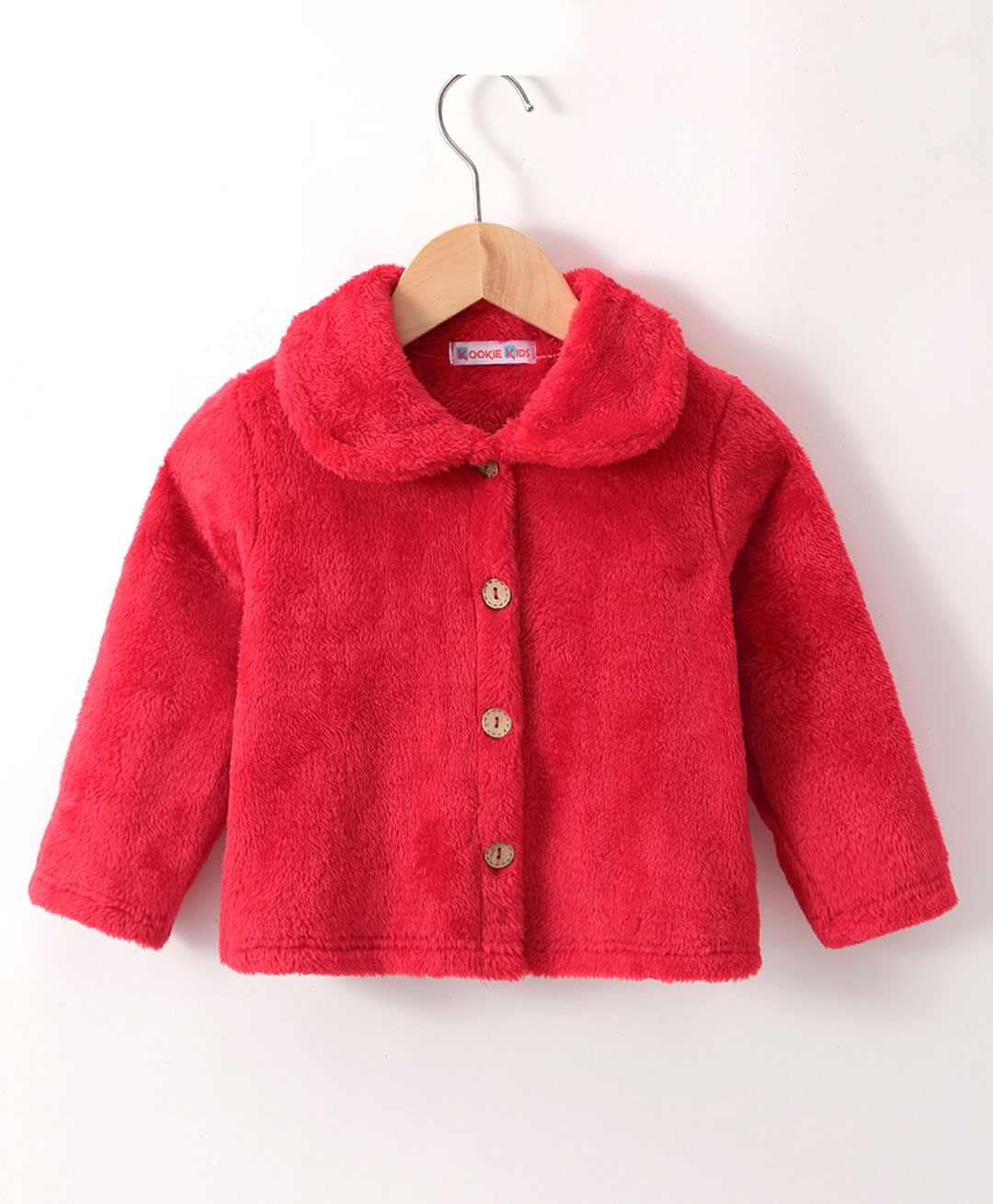 Kookie Kids Full Sleeves Solid Color Sweat Jacket - Red-image-7