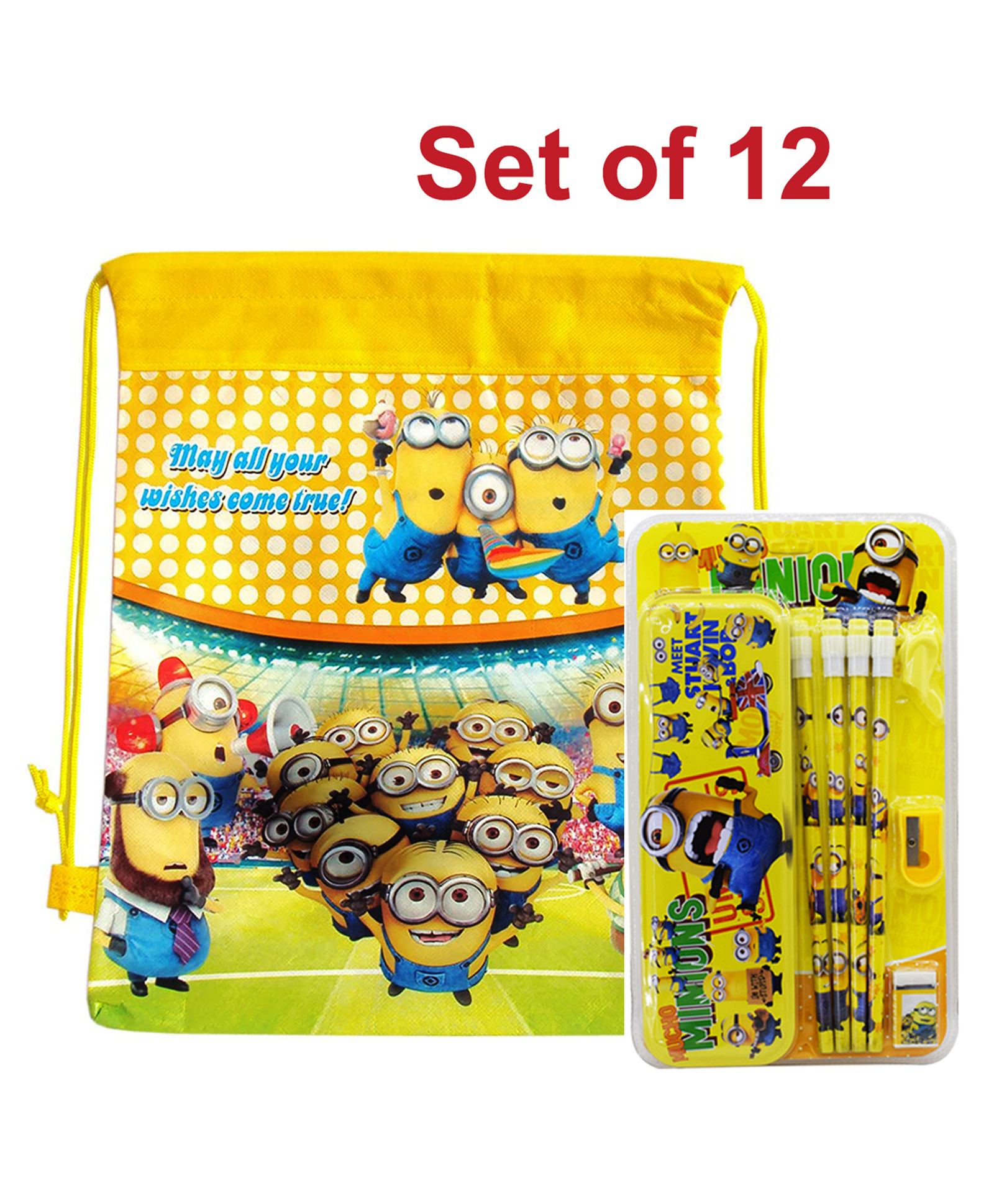 Asera Set of 12 Cartoon Yellow  Stationery Gift Pack and Dori Bags Sack Bags Return Gift Bags for Kids Birthday Party Return Gift Combo - Yellow-picture-45