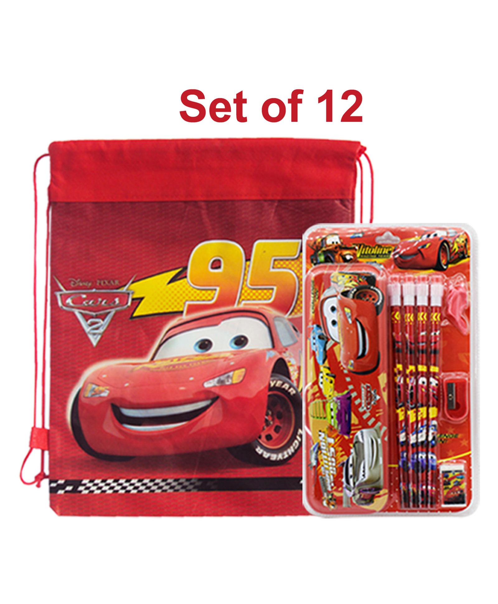 Asera Stationery Gift Pack and Dori Bag Sack Bags Return Gift Bags for Kids Birthday Party Return Gift Combo Cars Set of 12 - Red-image-31