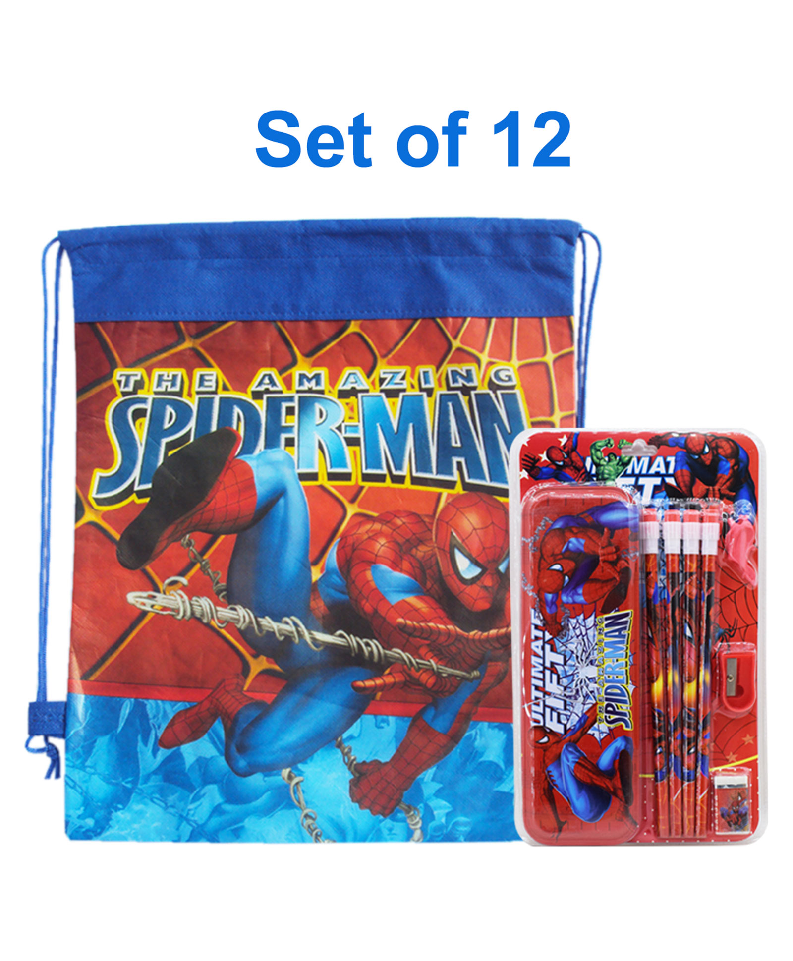 Asera Set of 12 SpidermanStationery Gift Pack and Dori Bags Sack Bags Return Gift Bags for Kids Birthday Party Return Gift Combo - Multicolor-image-2
