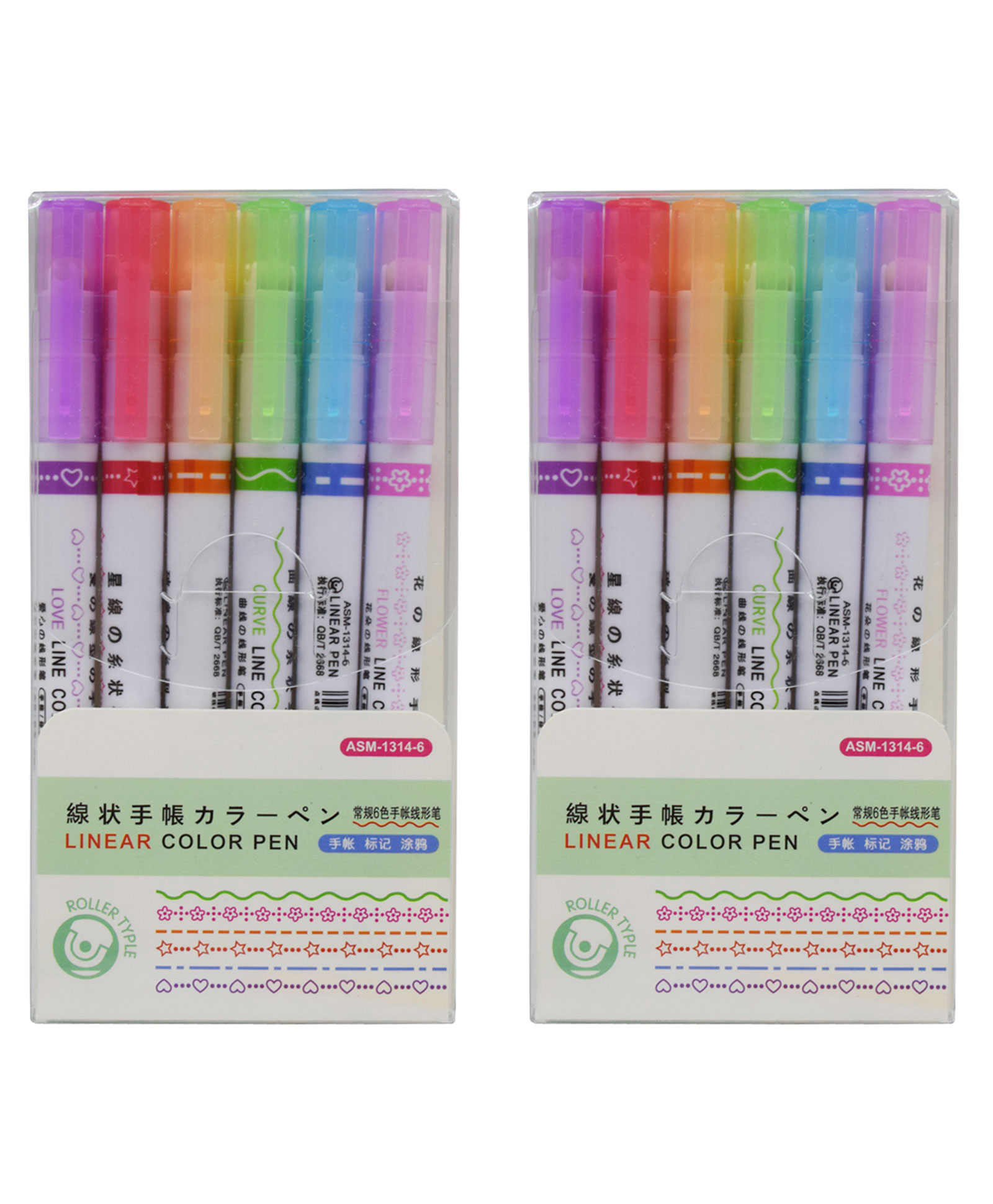 Asera Linear Color Pen Highlighter Pen Set Roller Line Marker Pen School Stationery Kit Roller Line Markers for Drawing Journaling Scrap booking - Set of 2-image-0