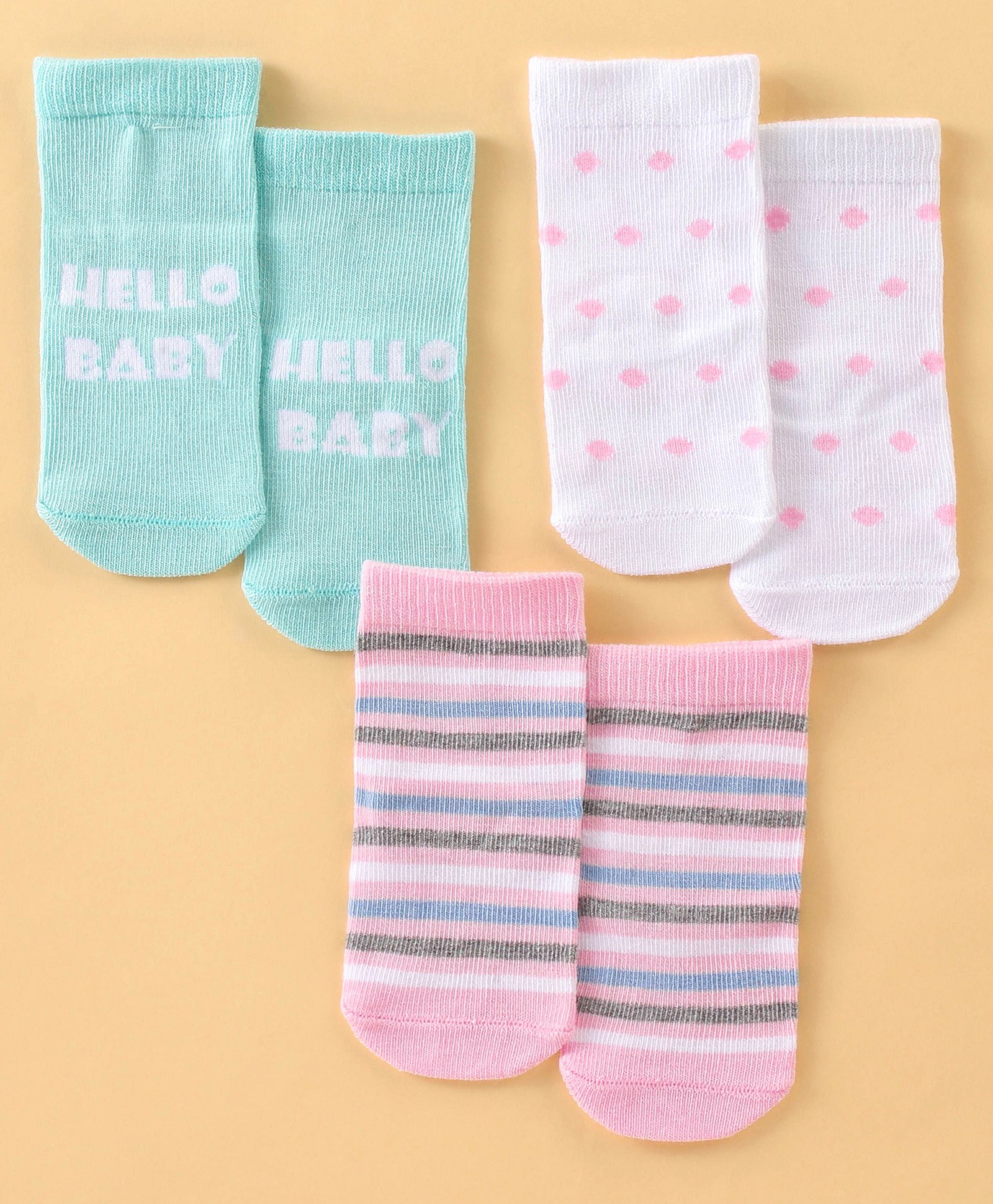 Bonjour Ankle Length Cotton Socks Pack of 3 (Color May Vary)-image-39