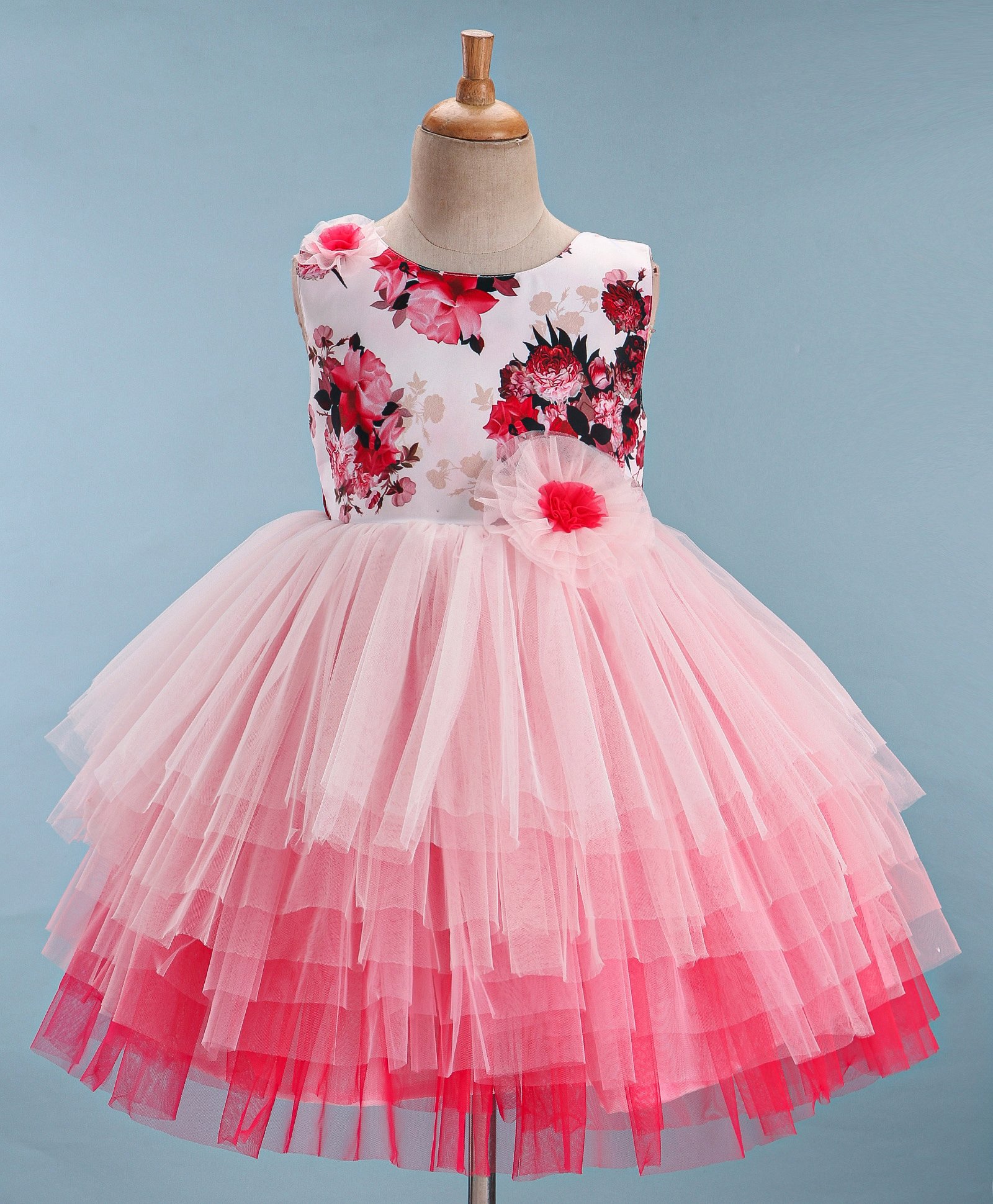 Bluebell  Sleeveless Party Frock with Floral Print & Applique - Pink-picture-16