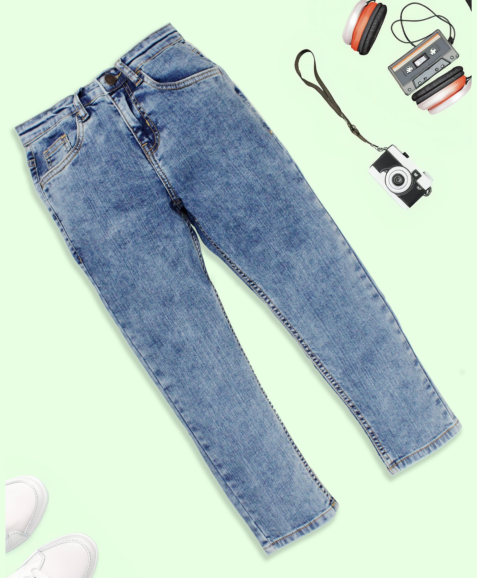 Kiddopanti Solid Button Down 5 Pocket Denim Pant - Blue-picture-16