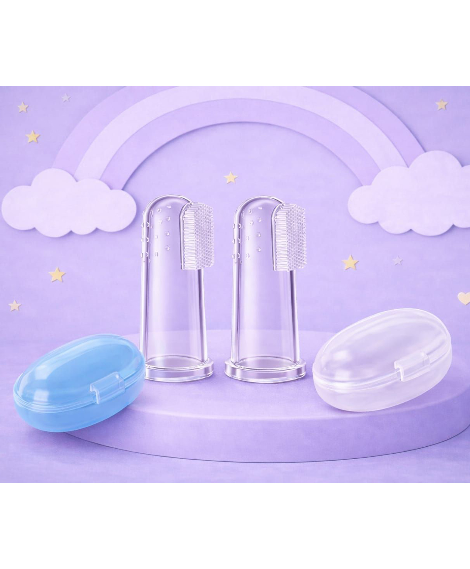 Kritiu Silicone Fingure Brush With Case Pack of 2 - White & Blue-image-39