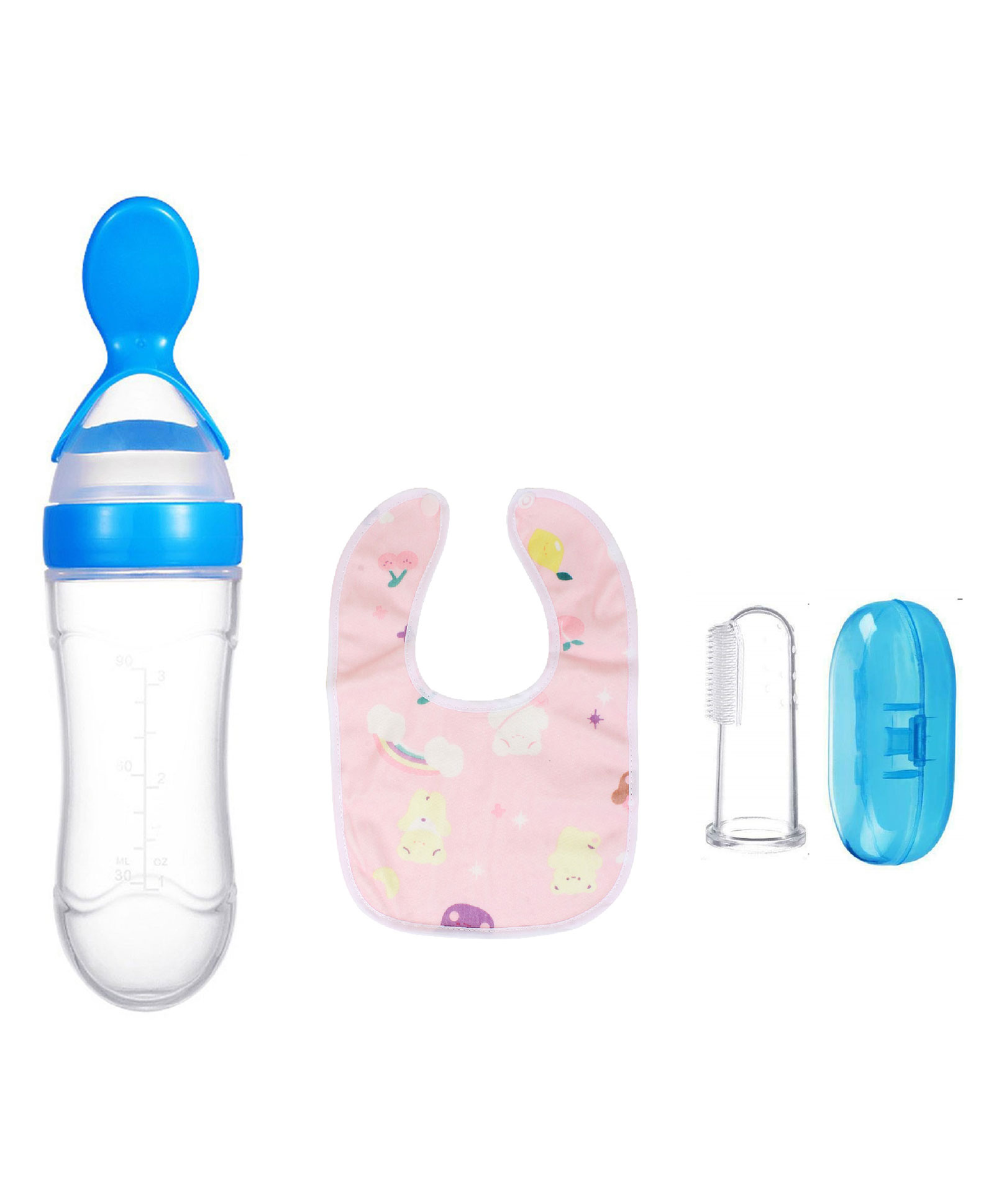Kritiu Baby Non Toxic Food Grade Silicone Food Feeder Printed And Finger Toothbrush With Case Combo- Multicolor-picture-24