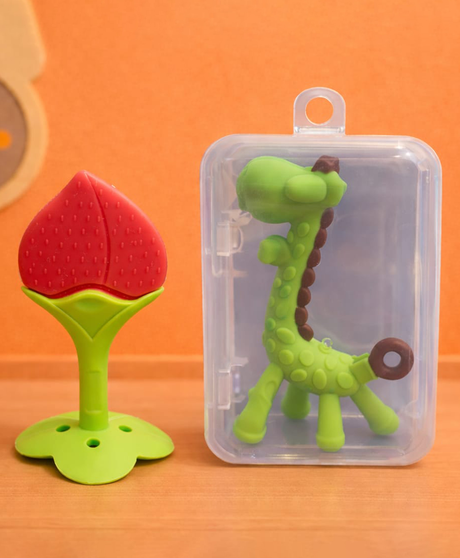 Kritiu Baby Giraffe Shape Silicone Teether Toy & Stand Teether Combo Pack Of 2 - Green-image-22