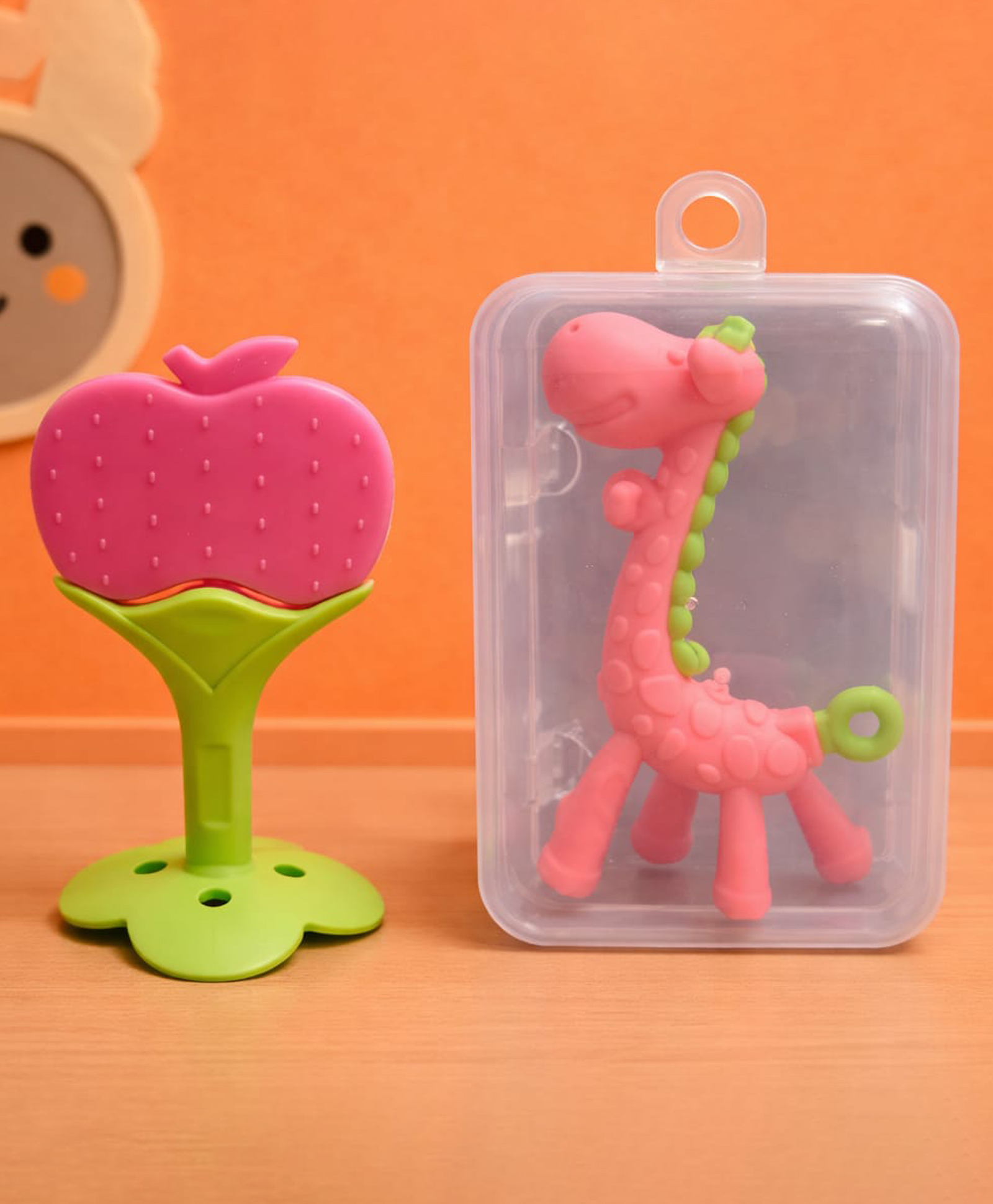 Kritiu Baby Giraffe Shape Silicone Teether Toy & Stand Teether Combo Pack Of 2 - Multicolour-image-28