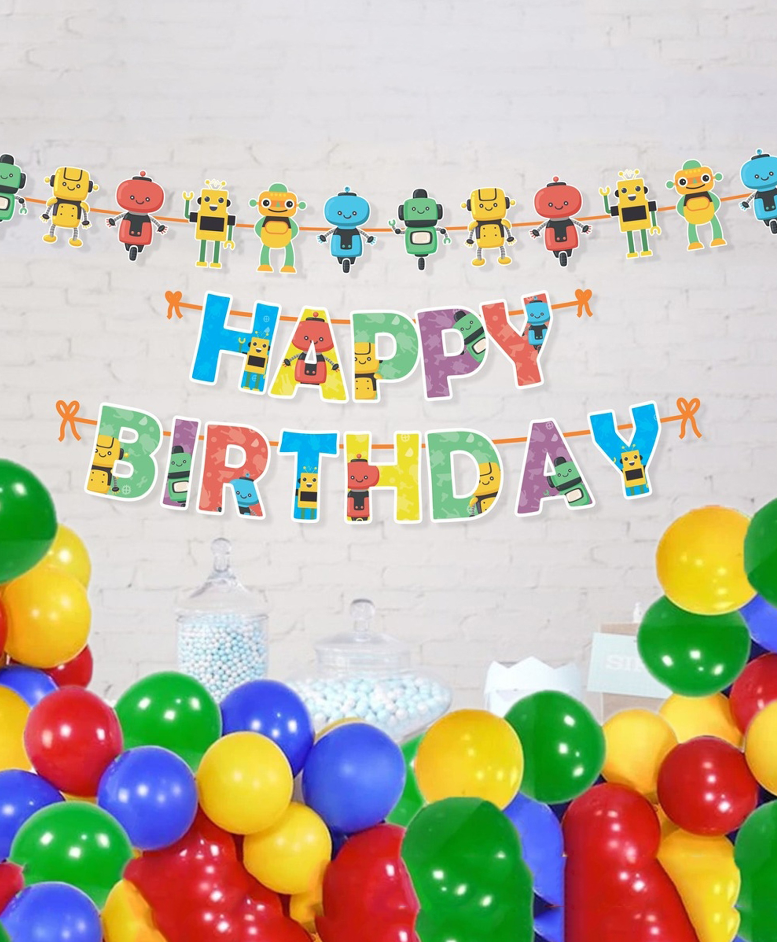 Untumble Robot Theme Letter Bunting Birthday Decoration Kit With Shape Bunting & Balloons - Pack of 42-image-44