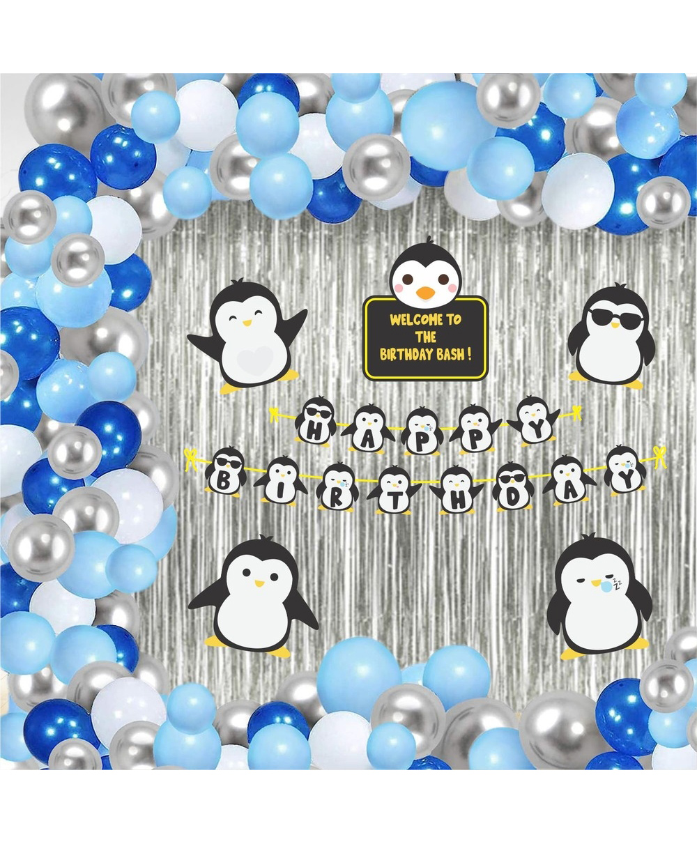 Untumble Penguin Theme Birthday Decorations Foil Kit for Kids, Blue - Pack of 108-image-3