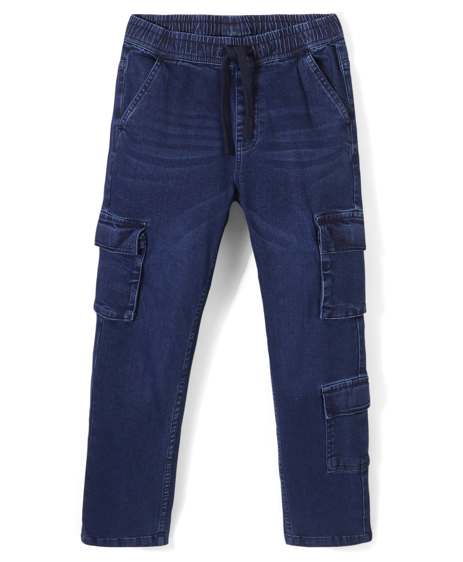Pine Kids Denim Washed Full Length Cargo Fit Jeans with Pockets - Dark Blue-picture-26