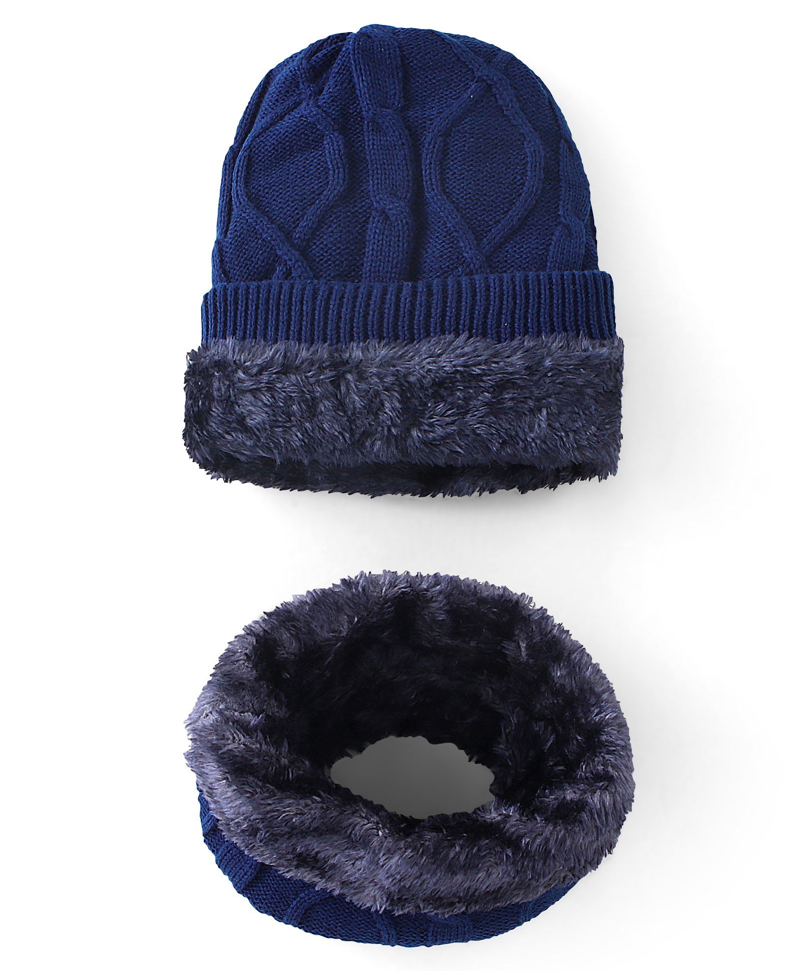 Pine Kids Knitted Woolen Cap & Snood Set with Cable Knit Design Navy Blue - Diameter 11.5 cm-image-26