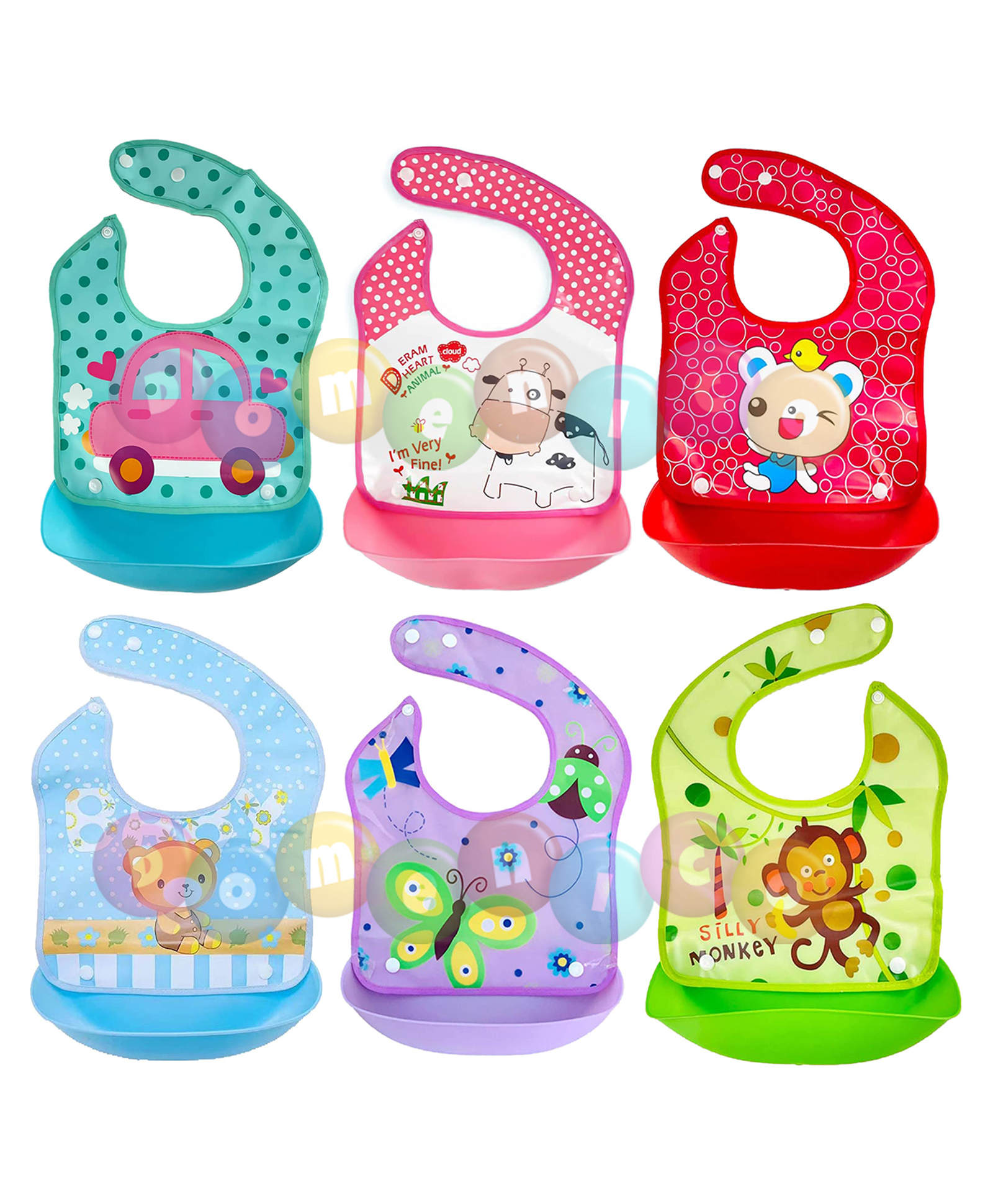 Domenico Bib Apron for Feeding with Detachable Food Catcher Waterproof Pack Of 6 (Color May Vary)-picture-24