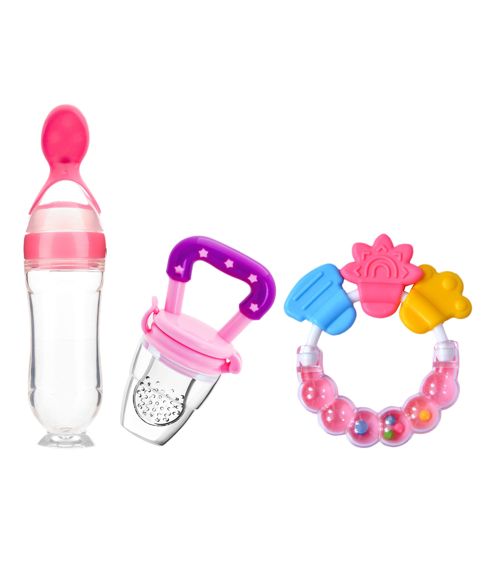Domenico Combo of Fruit And Food Nibbler Spoon Feeder and Rattle Teether- Pink-picture-44
