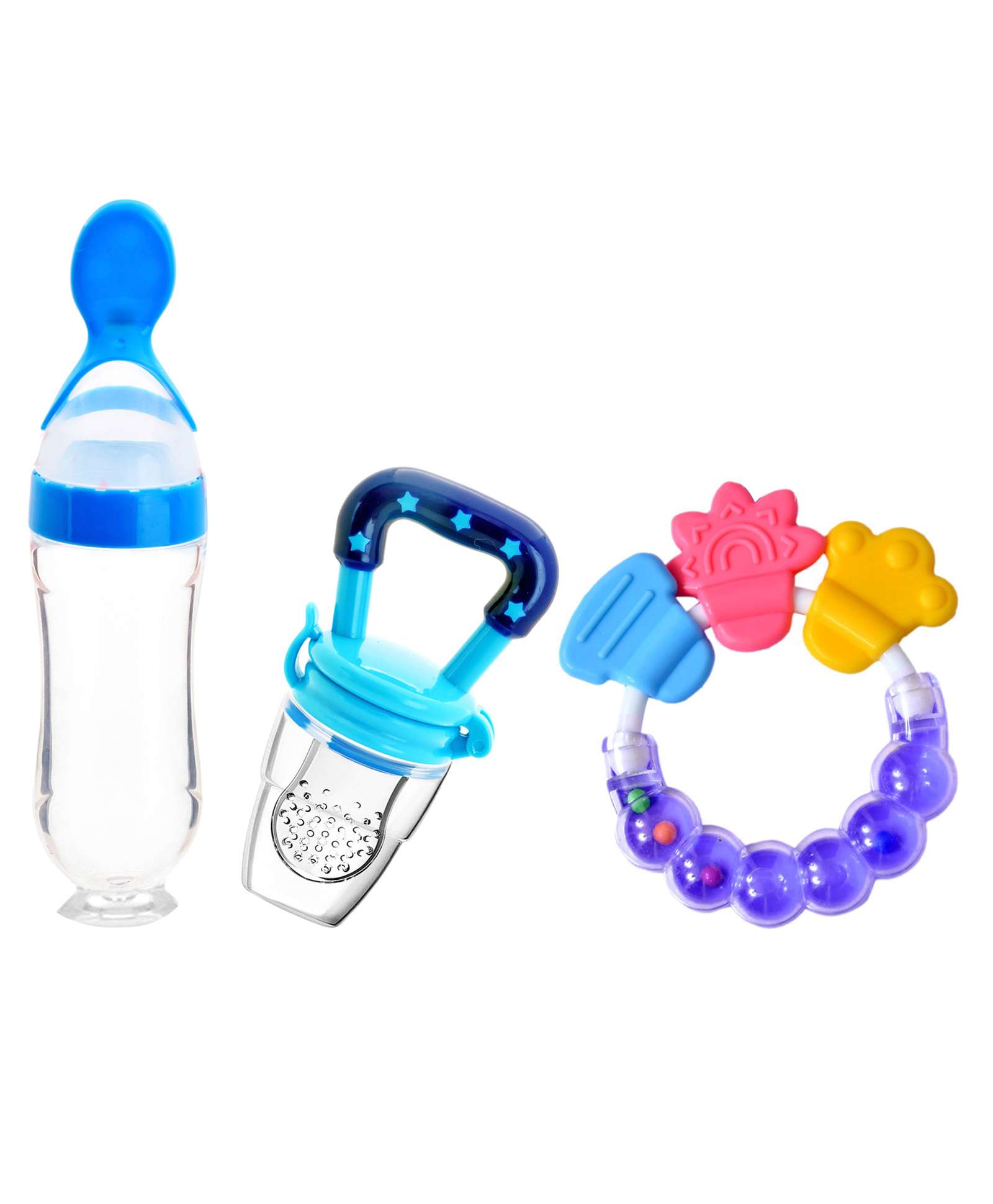 Domenico Combo of Fruit And Food Nibbler Spoon Feeder and Rattle Teether- Blue-picture-13