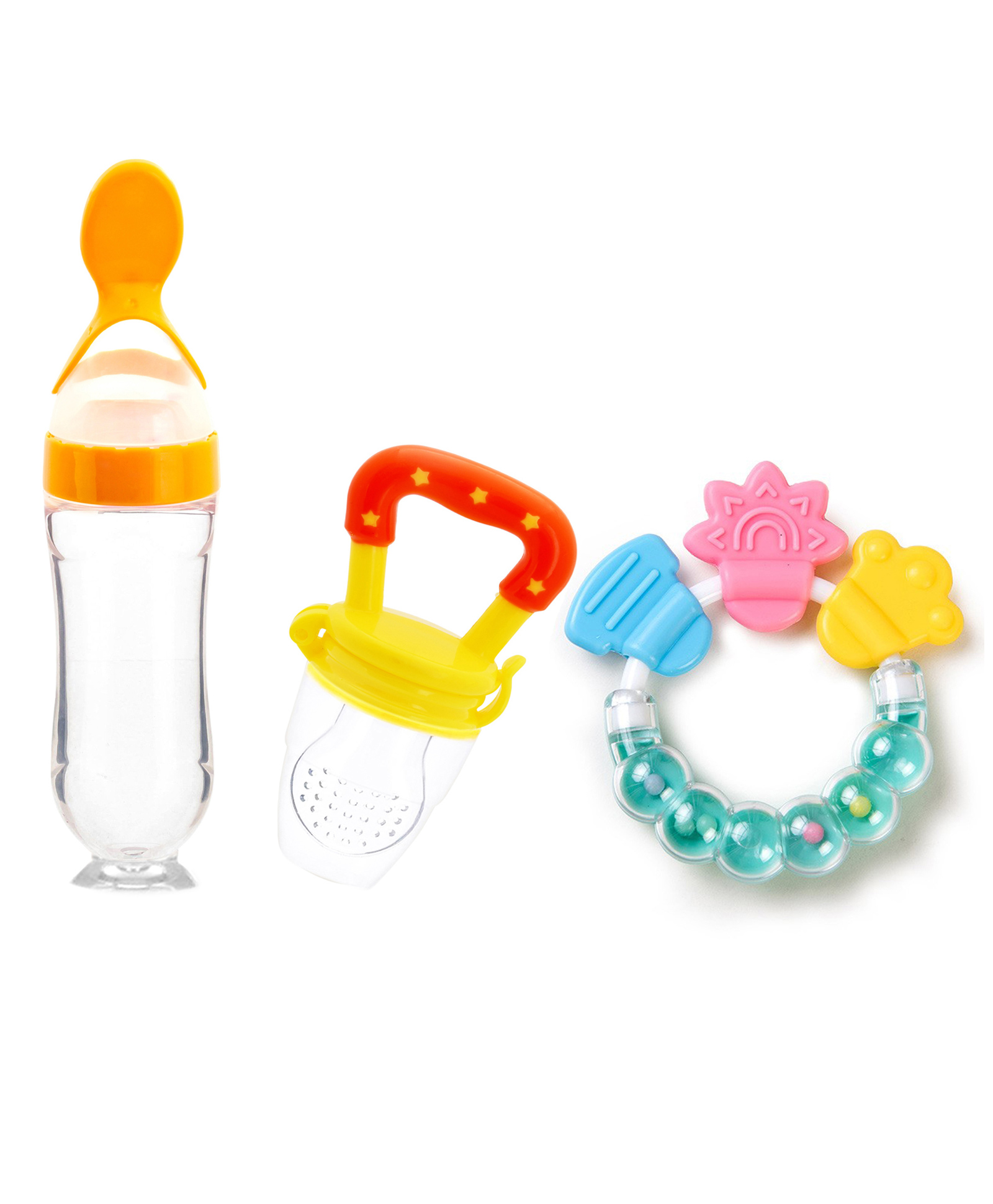 Domenico Combo of Fruit And Food Nibbler Spoon Feeder and Rattle Teether- Yellow-image-11
