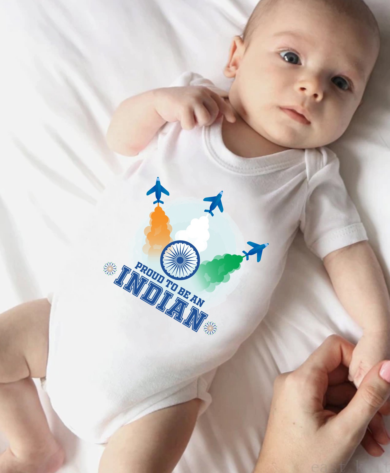 KNITROOT Independence Theme Half Sleeves Proud To Be An Indian Printed Onesie - White-picture-24