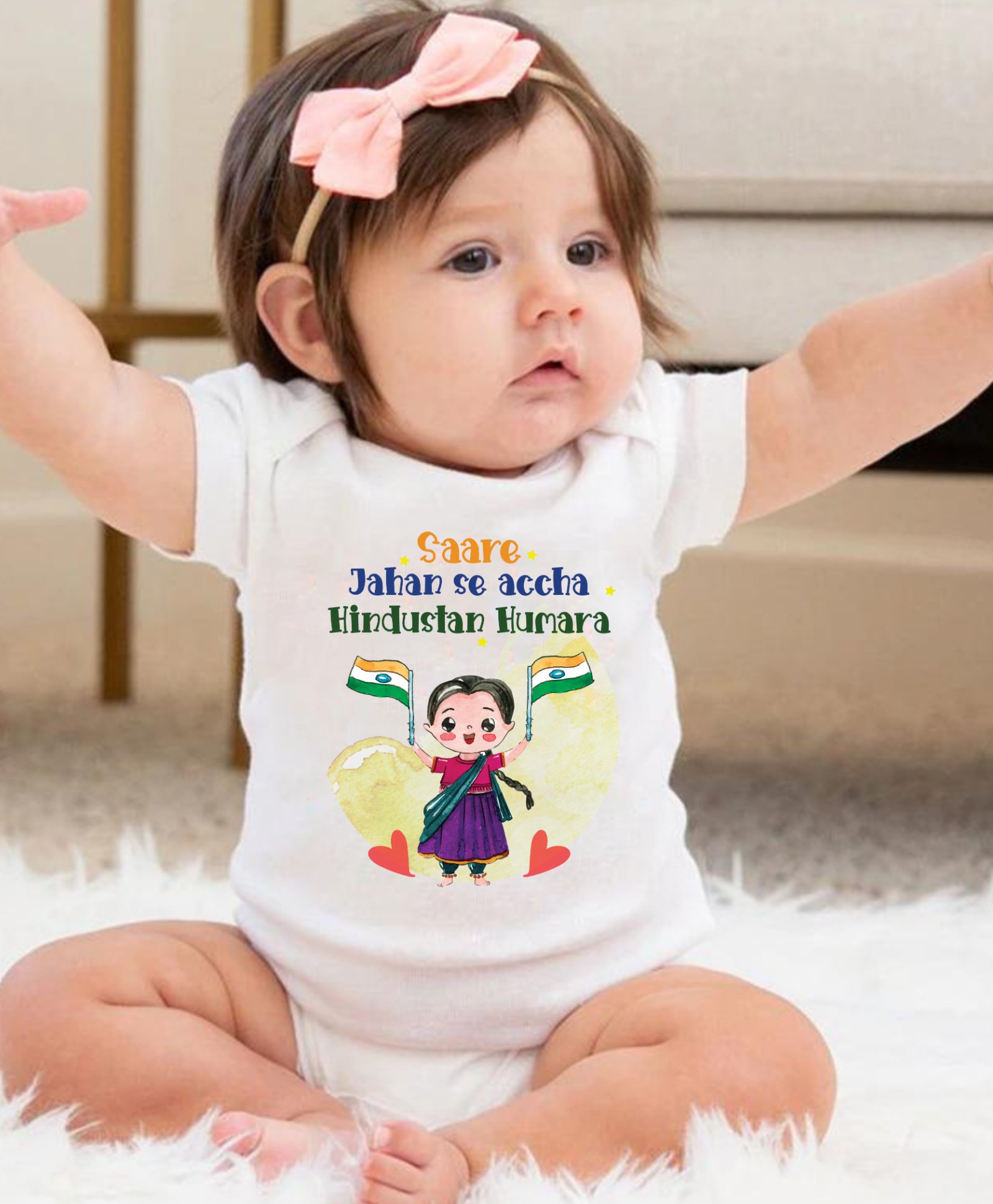 KNITROOT Independence Theme Half Sleeves Hindustan Humara Printed Onesie - White-image-32