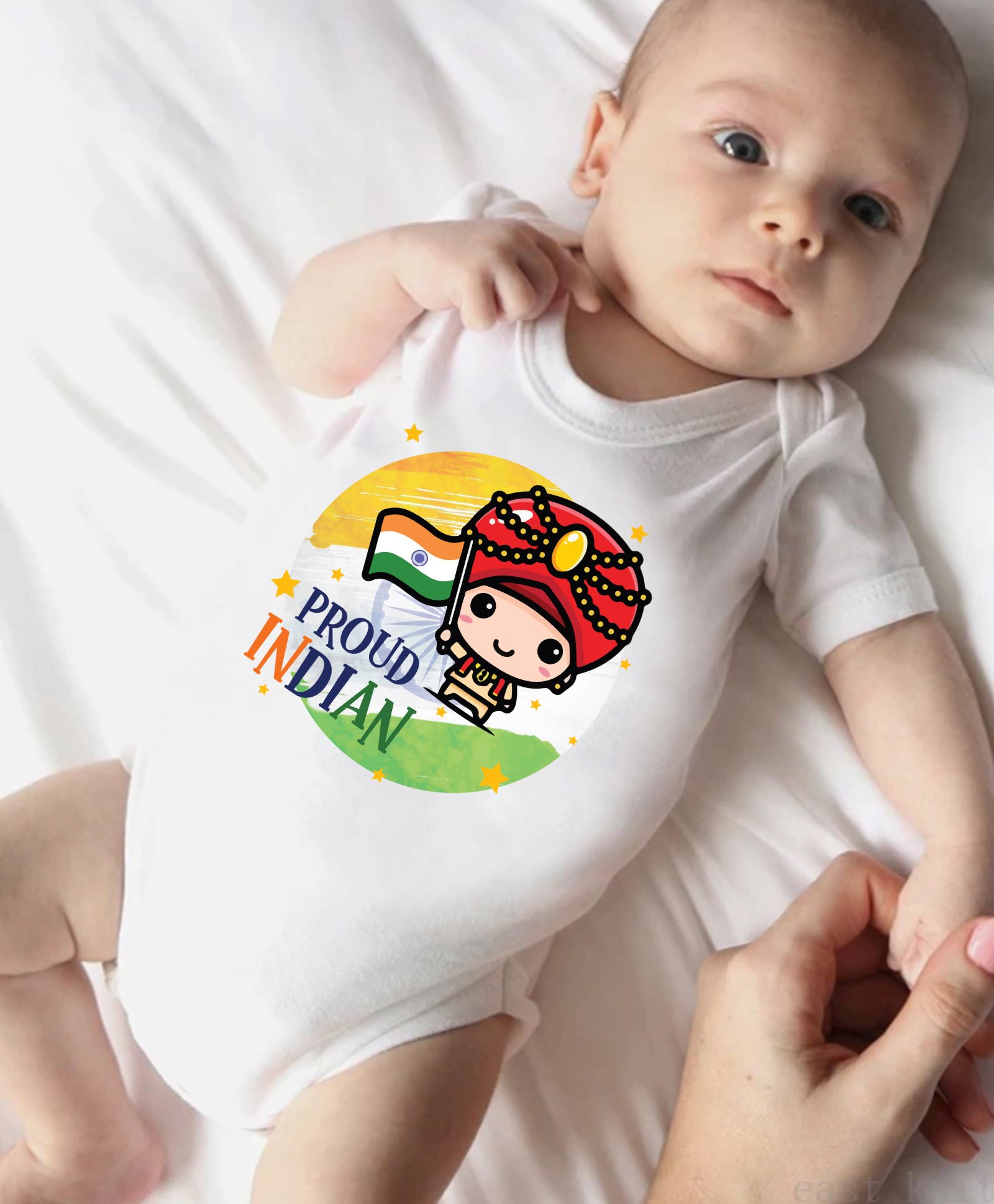 KNITROOT Independence Theme Half Sleeves Proud Indian Printed Onesie - White-picture-13