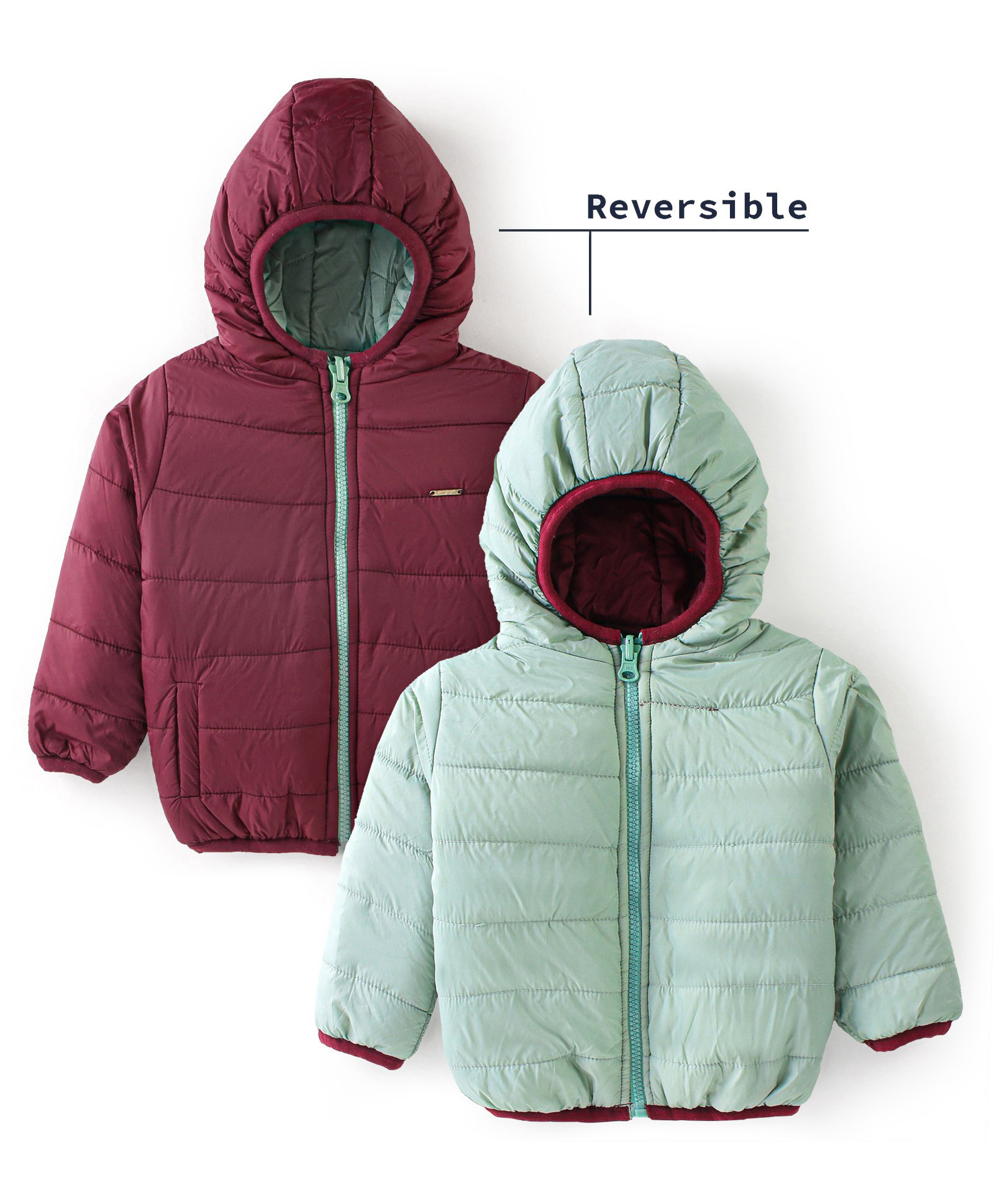 Babyoye Full Sleeves Hooded Quilted Jacket Solid Colour - Maroon-image-39