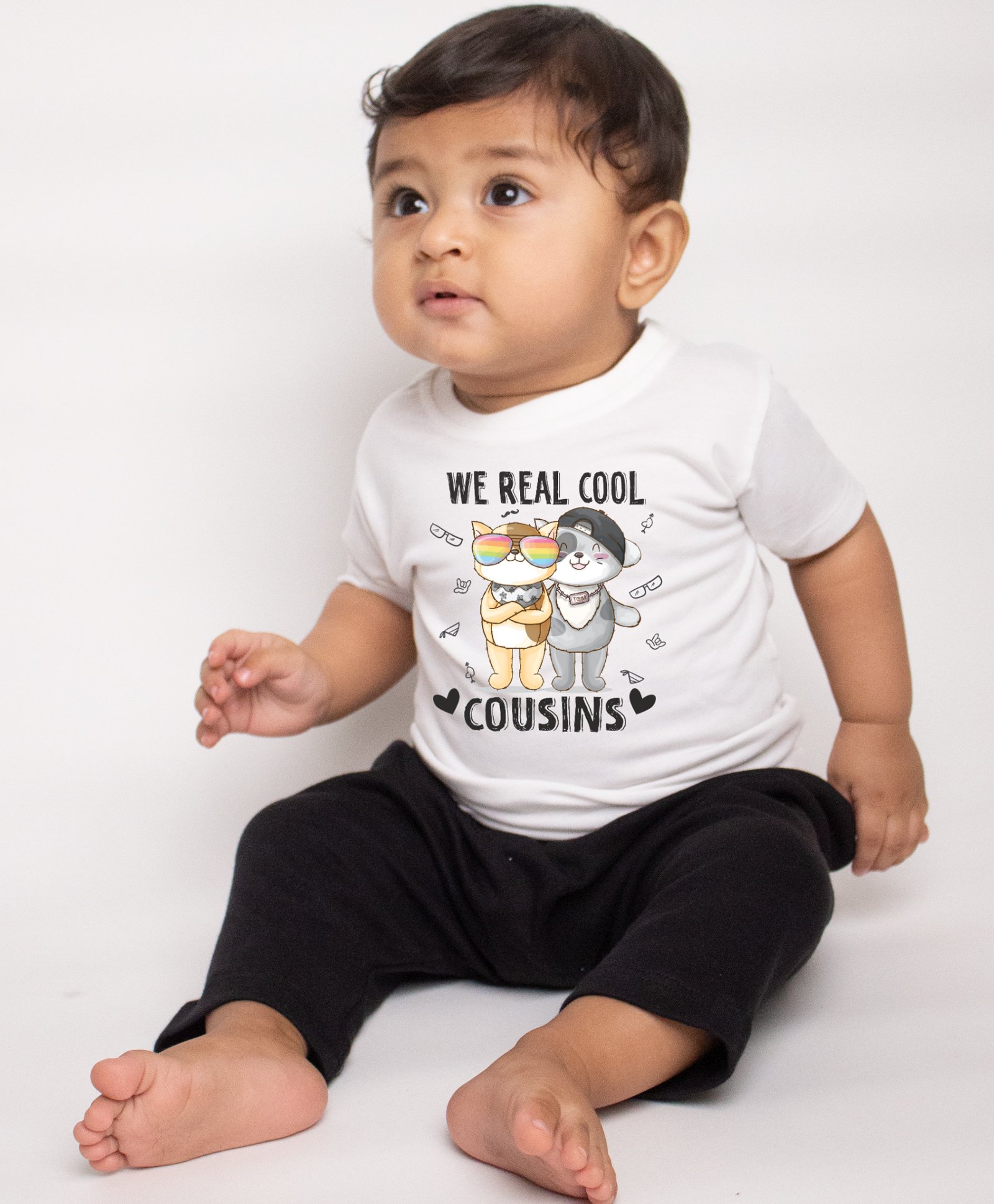 KNITROOT Raksha Bandhan Theme Half Sleeves We Real Cool Cousins Text Printed Tee -White-image-37