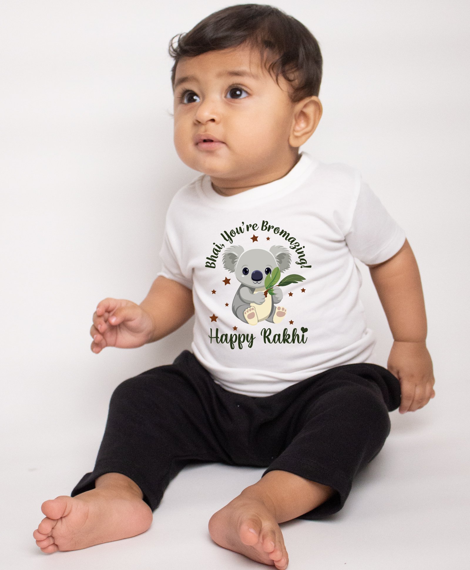 KNITROOT Raksha Bandhan Theme Half Sleeves Bromazing Text Printed Tee - White-picture-13