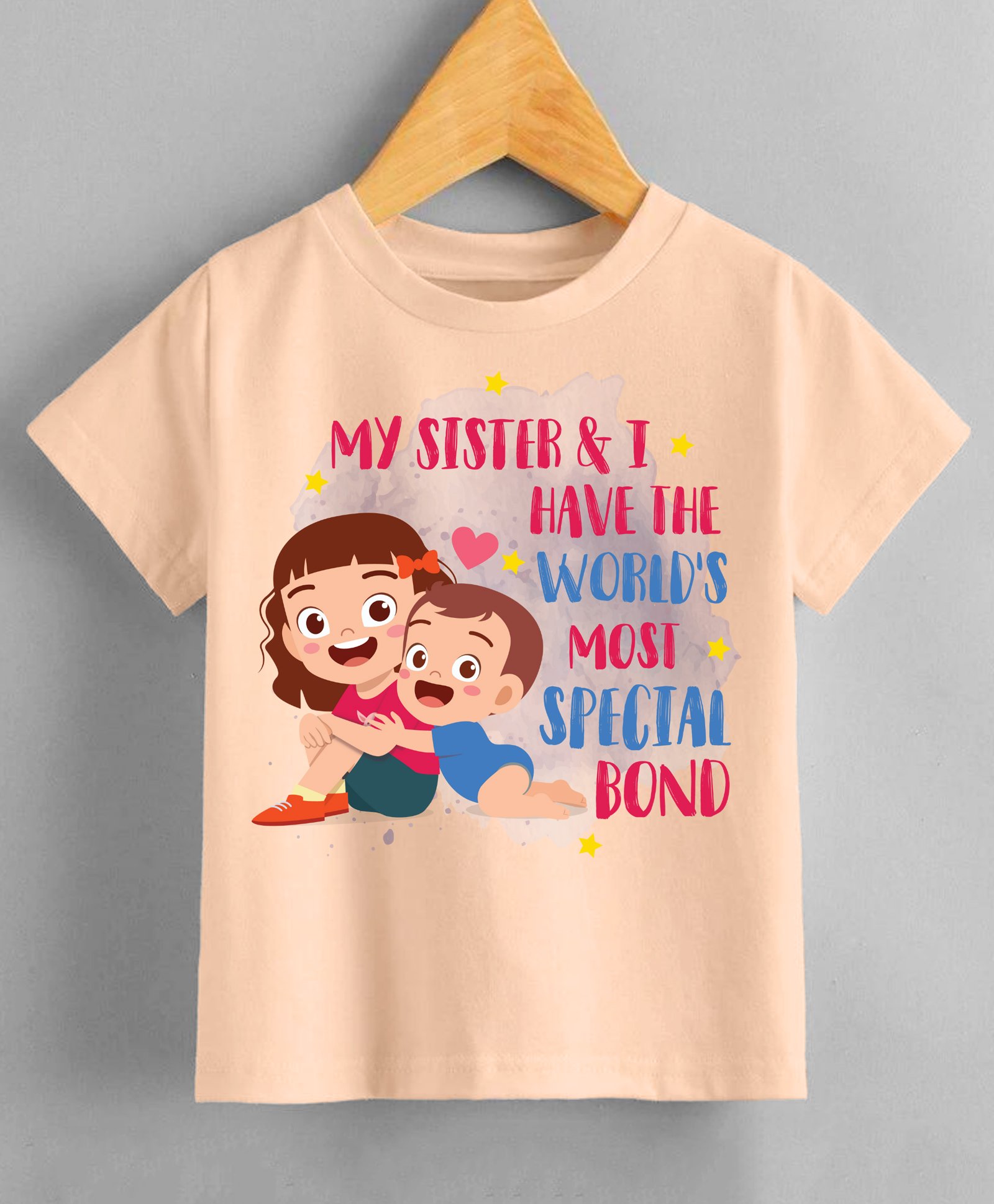 KNITROOT Raksha Bandhan Theme Half Sleeves Special Sis Bond Printed Tee - Peach-image-49