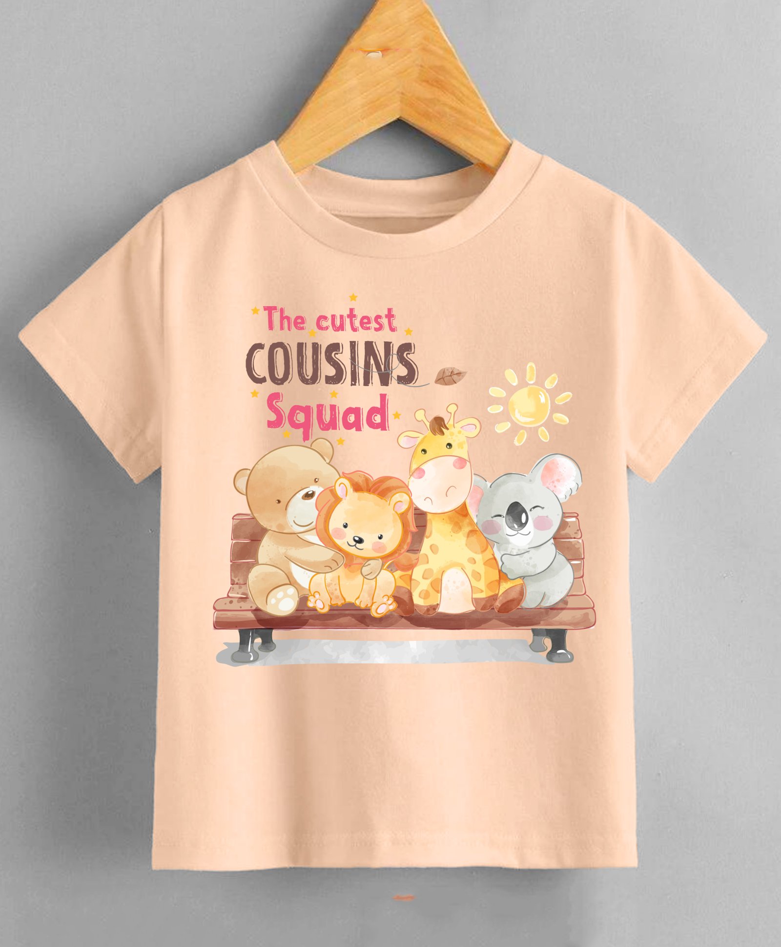 KNITROOT Raksha Bandhan Theme Half Sleeves Cutest Cousins Squad Printed Tee - Peach-image-8