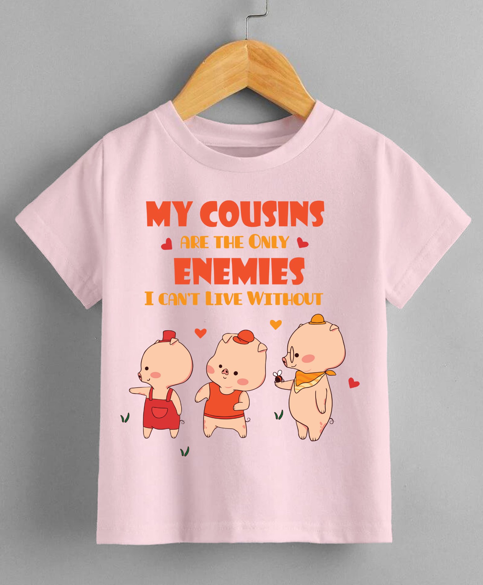 KNITROOT Half Sleeves My Only Cousins Enemies Can'T Live Without Printed T Shirt - Pink-picture-11