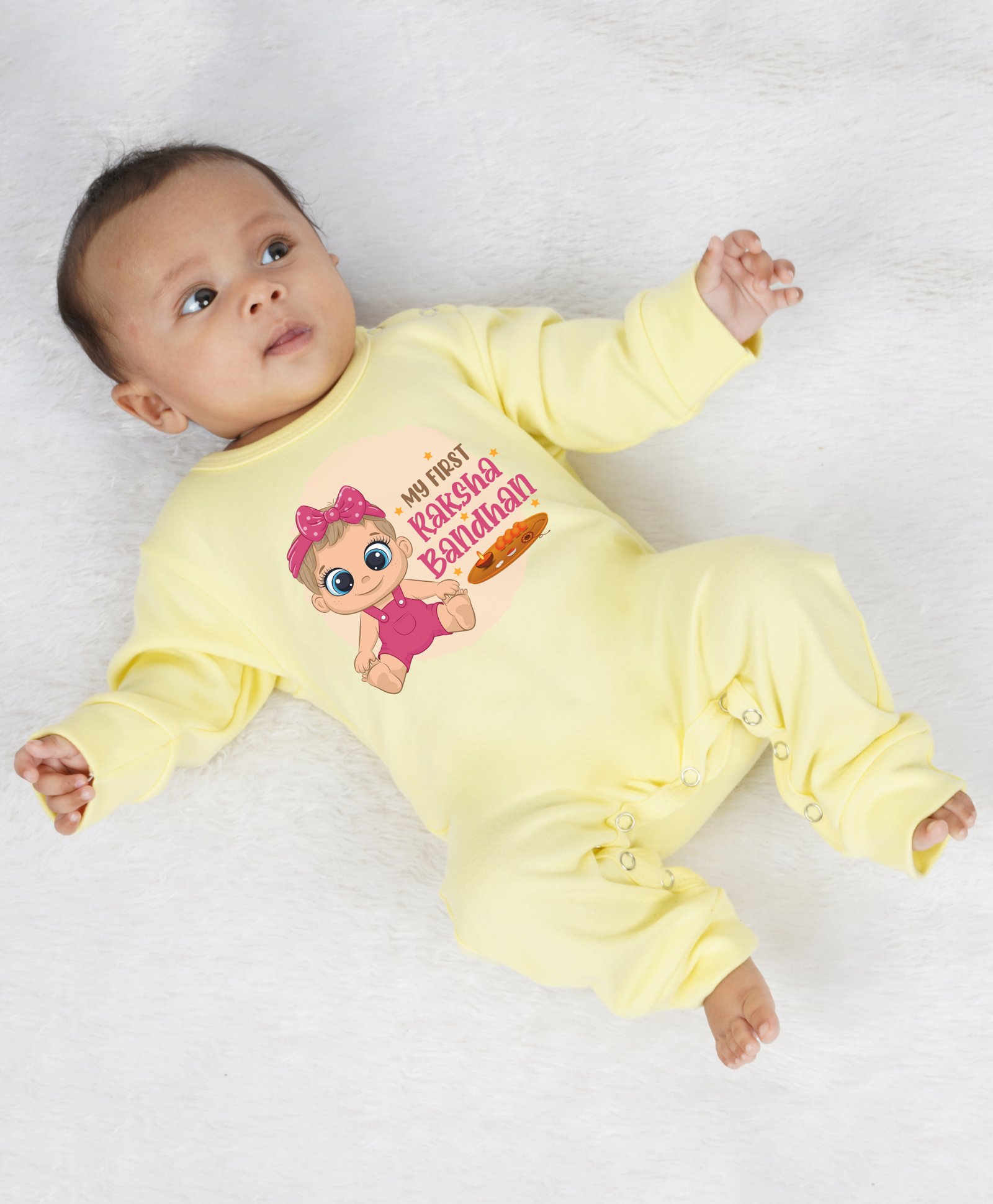 KNITROOT Full Sleeves Raksha Bandhan Theme Printed Romper - Yellow-image-25